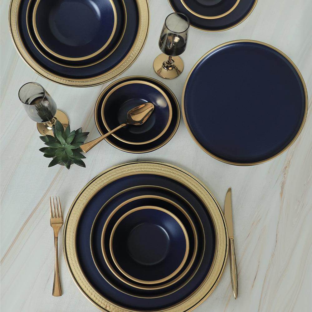 Mat Lacivert Gold Fileli Yemek Takımı 24 Parça 6 Kişilik