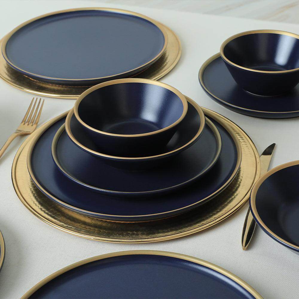 Mat Lacivert Gold Fileli Yemek Takımı 24 Parça 6 Kişilik