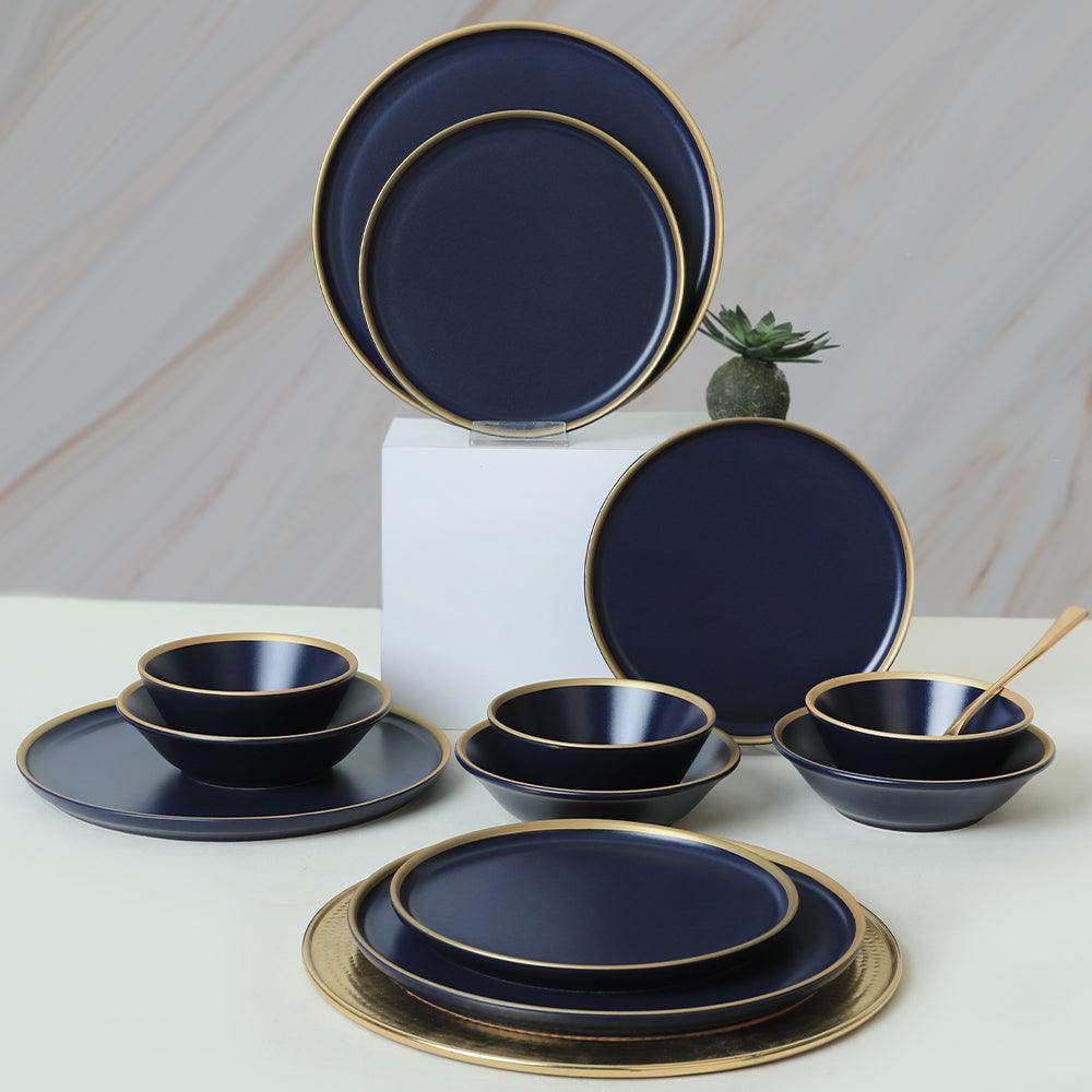 Mat Lacivert Gold Fileli Yemek Takımı 24 Parça 6 Kişilik