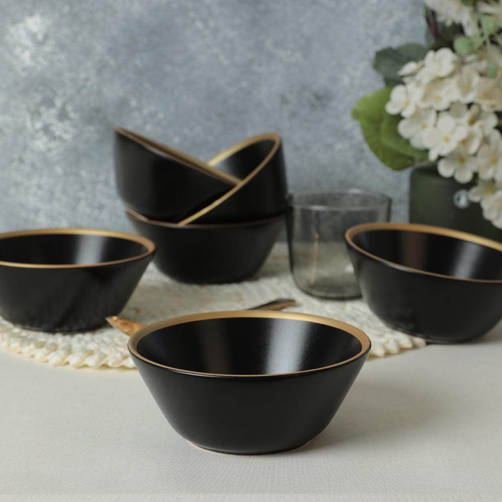 Mat Siyah Gold File Hitit Çorba Kasesi 14 Cm 6 Adet 956