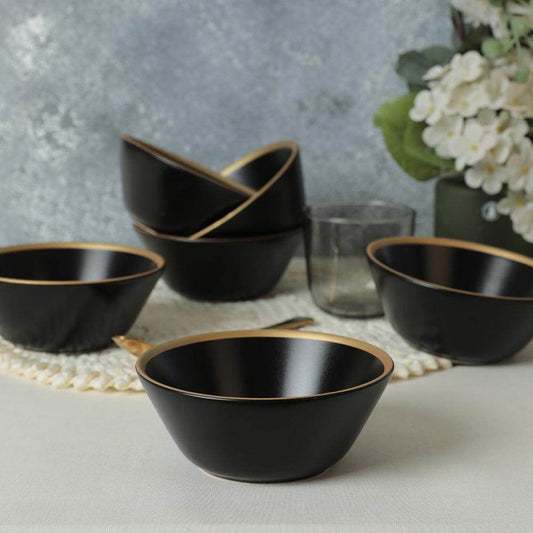 Mat Siyah Gold File Hitit Çorba Kasesi 14 Cm 6 Adet 956
