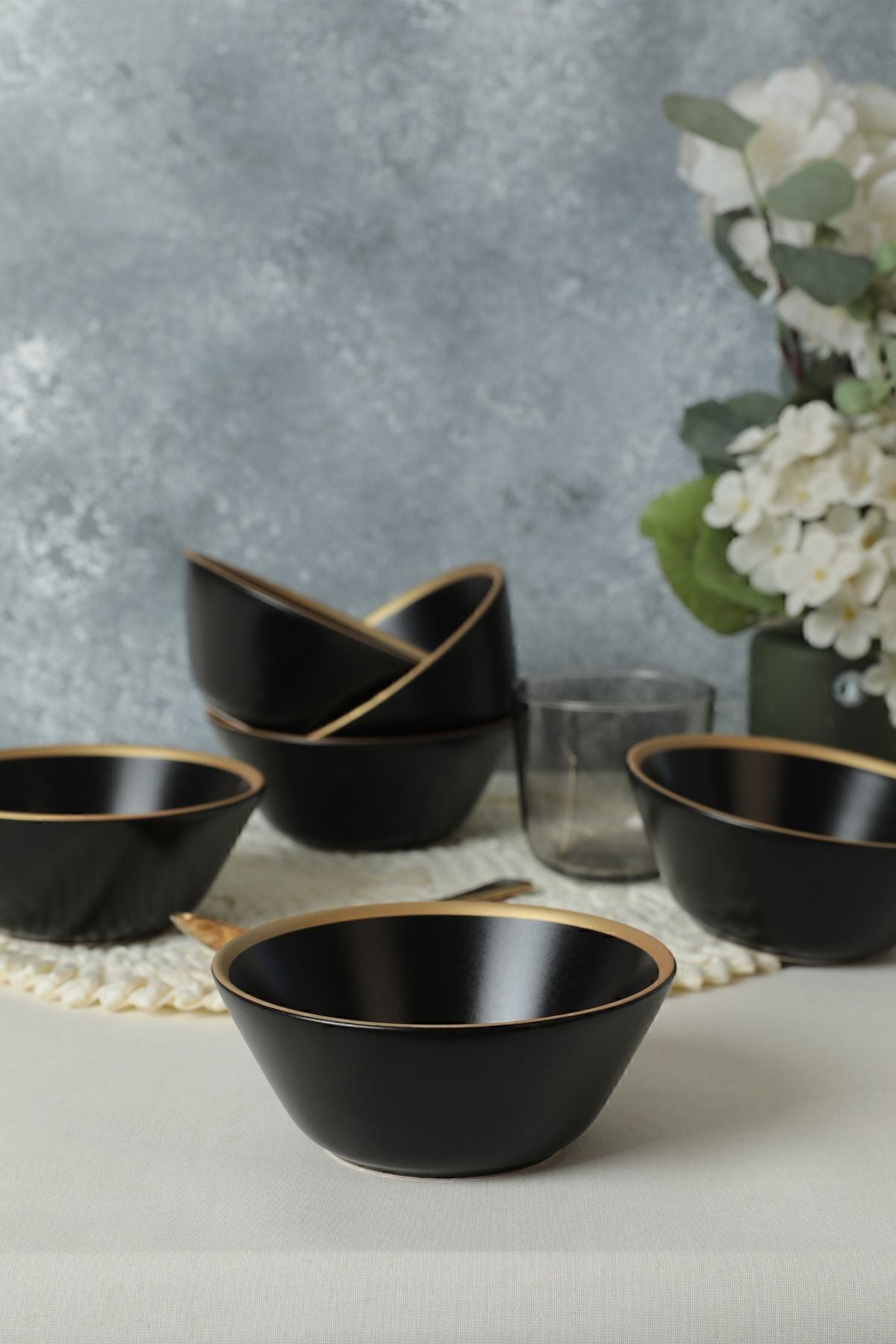 Mat Siyah Gold File Hitit Çorba Kasesi 14 Cm 6 Adet 956