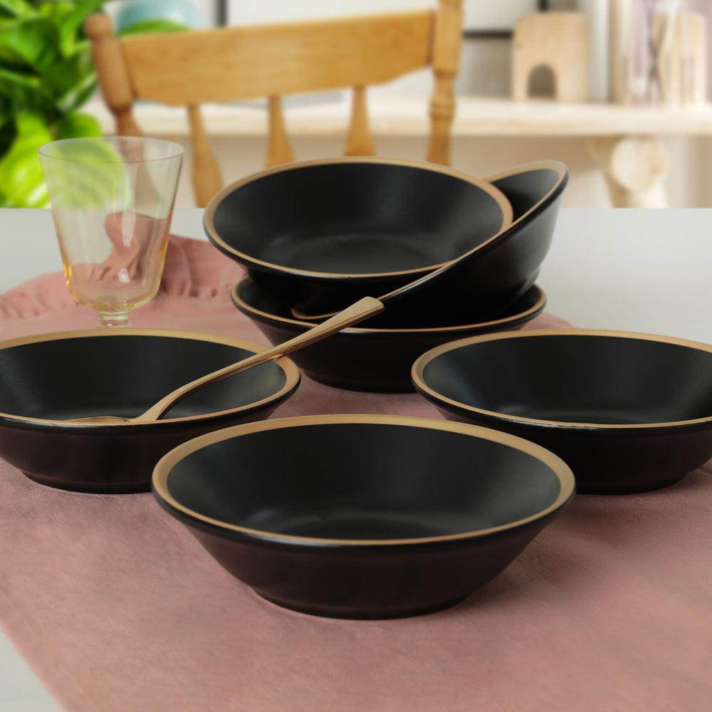 Mat Siyah Gold File Hitit Yemek Tabağı 18 Cm 6 Adet - 956