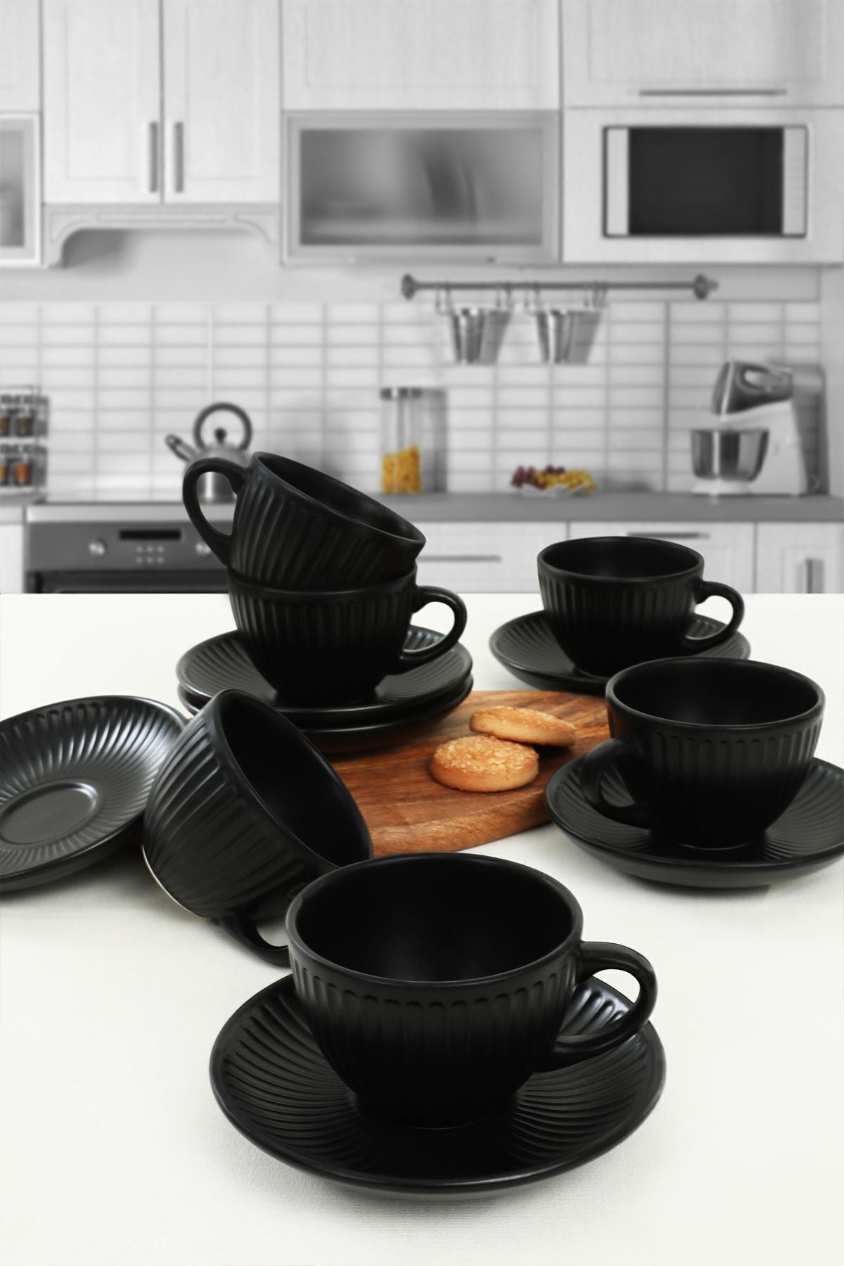 Mat Siyah Myra Çay Fincan Takımı 12 Parça 6 Kişilik