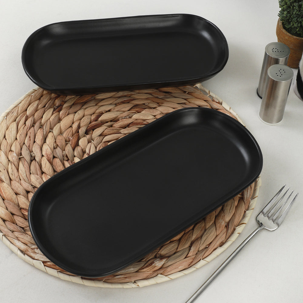 Mat Siyah Noyan Kayık Tabak 2 Adet 26 Cm