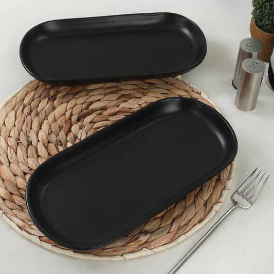 Mat Siyah Noyan Kayık Tabak 2 Adet 26 Cm