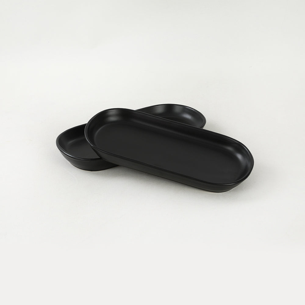 Mat Siyah Noyan Kayık Tabak 2 Adet 26 Cm