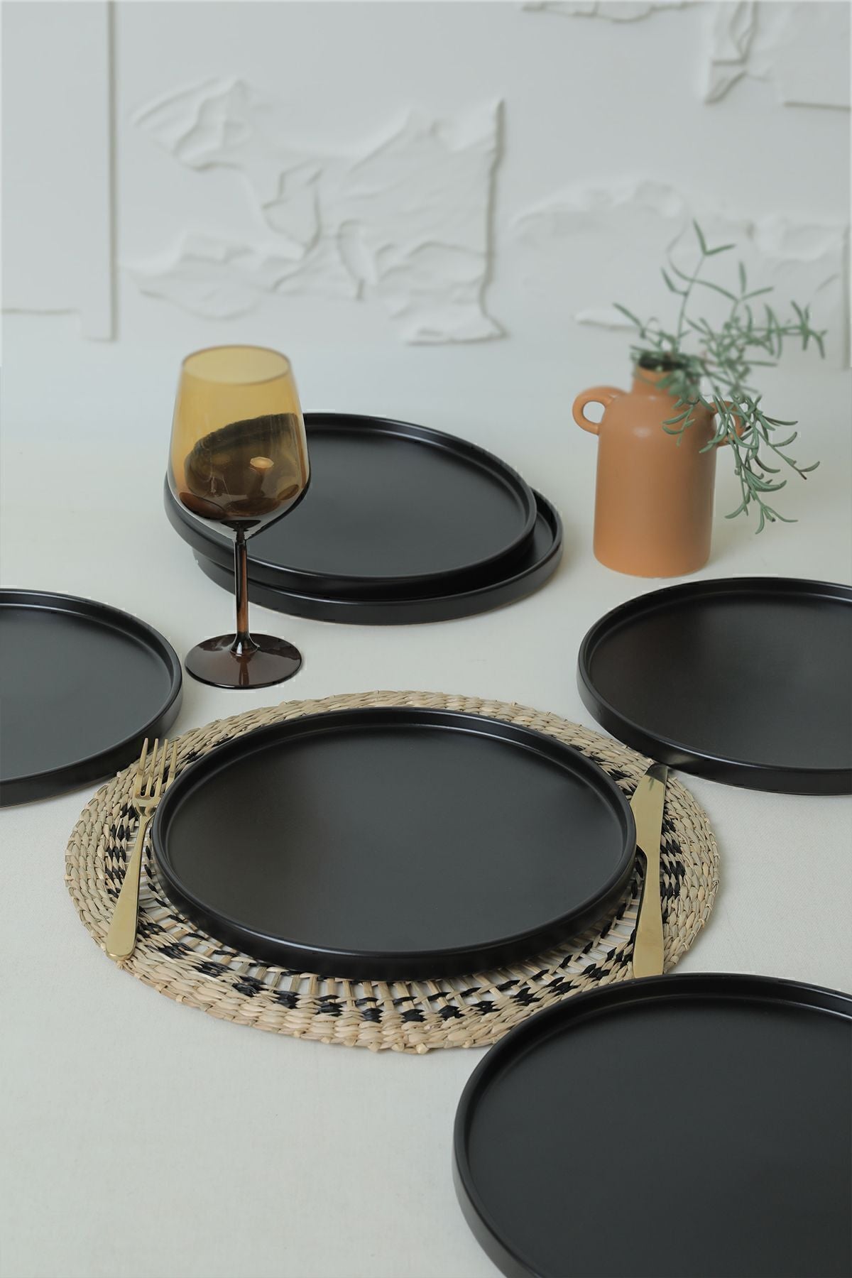 Mat Siyah Stackable Servis Tabağı 27 Cm 6 Adet 956