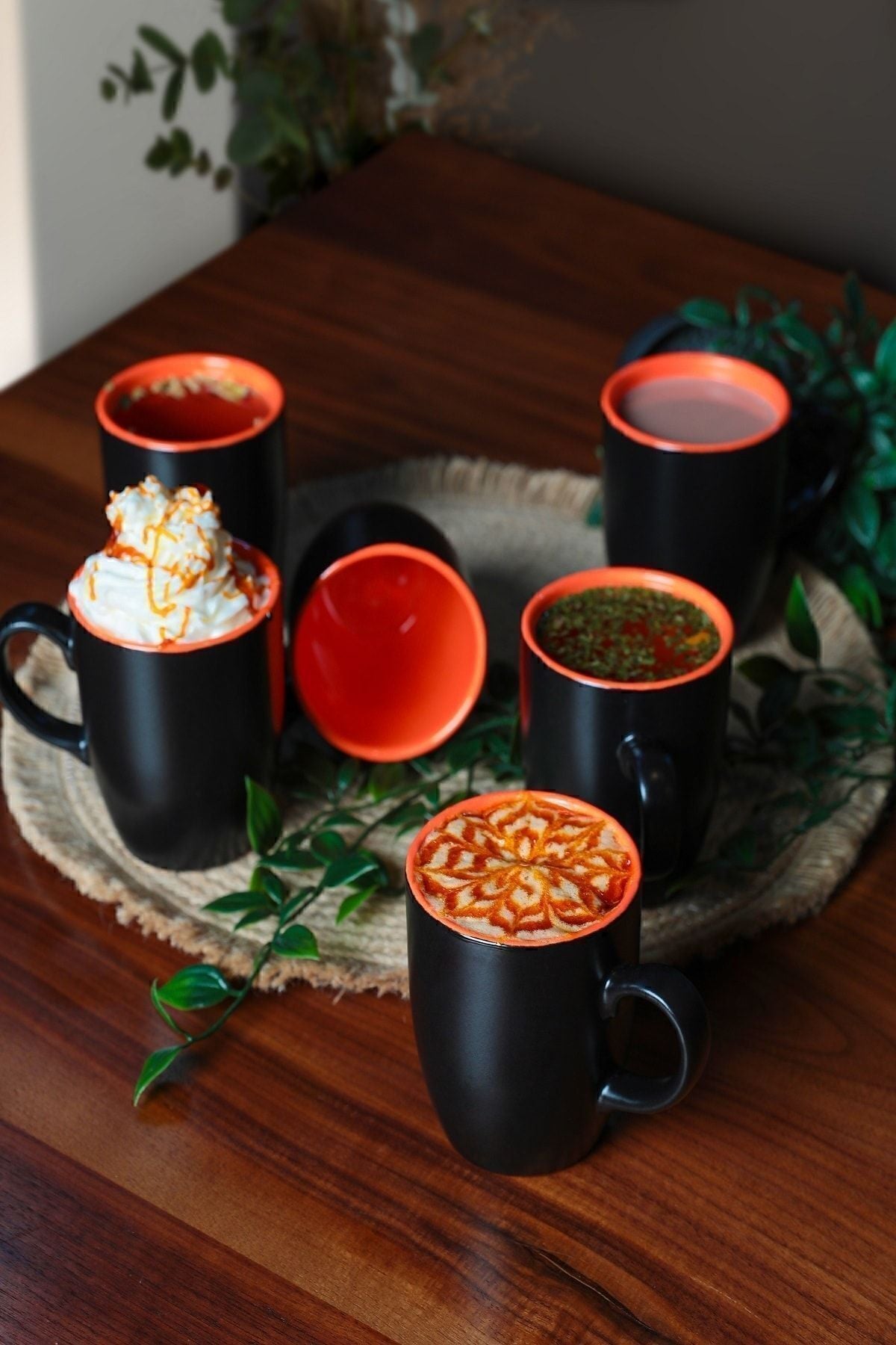 Mat Siyah/Turuncu Bulut Kupa 9 Cm 6 Adet 956/200