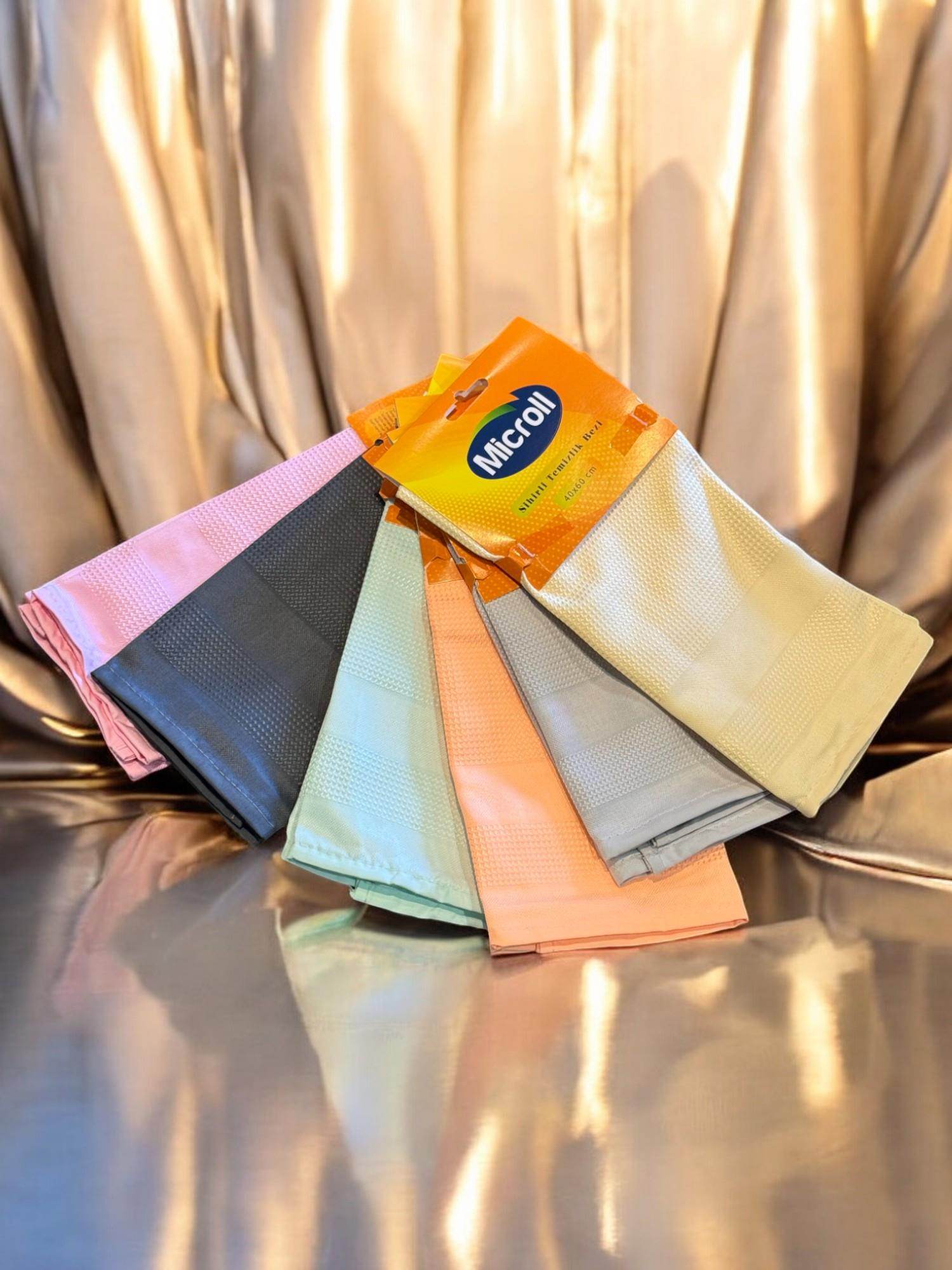 Microll Mikrofiber Sihirli Temizlik Bezi 6 Adet | Cam,Ayna,Mutfak,Banyo,Araç, Çok Amaçlı Temizlik Bezi (60 x 40 cm)