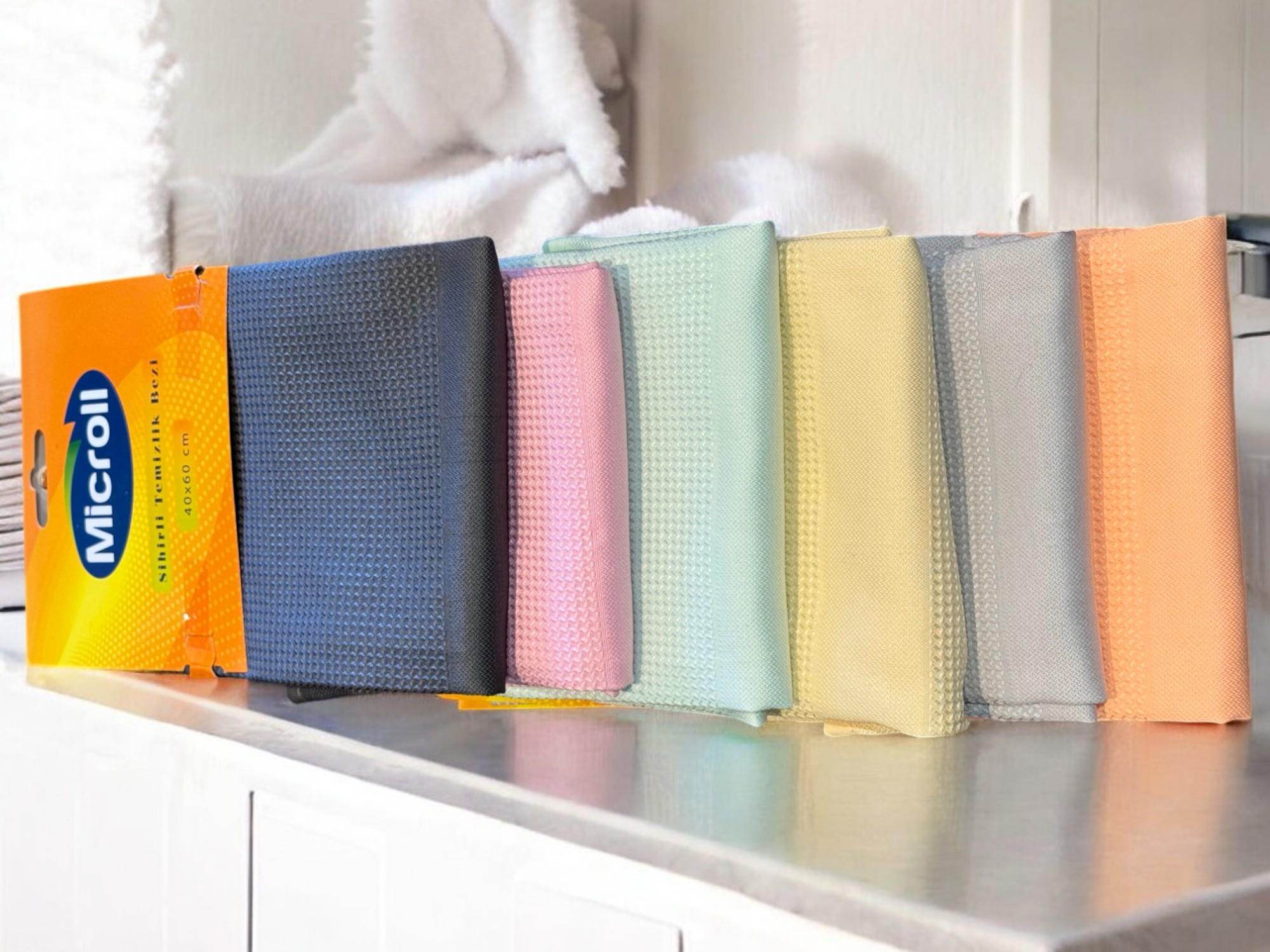 Microll Mikrofiber Sihirli Temizlik Bezi 6 Adet | Cam,Ayna,Mutfak,Banyo,Araç, Çok Amaçlı Temizlik Bezi (60 x 40 cm)