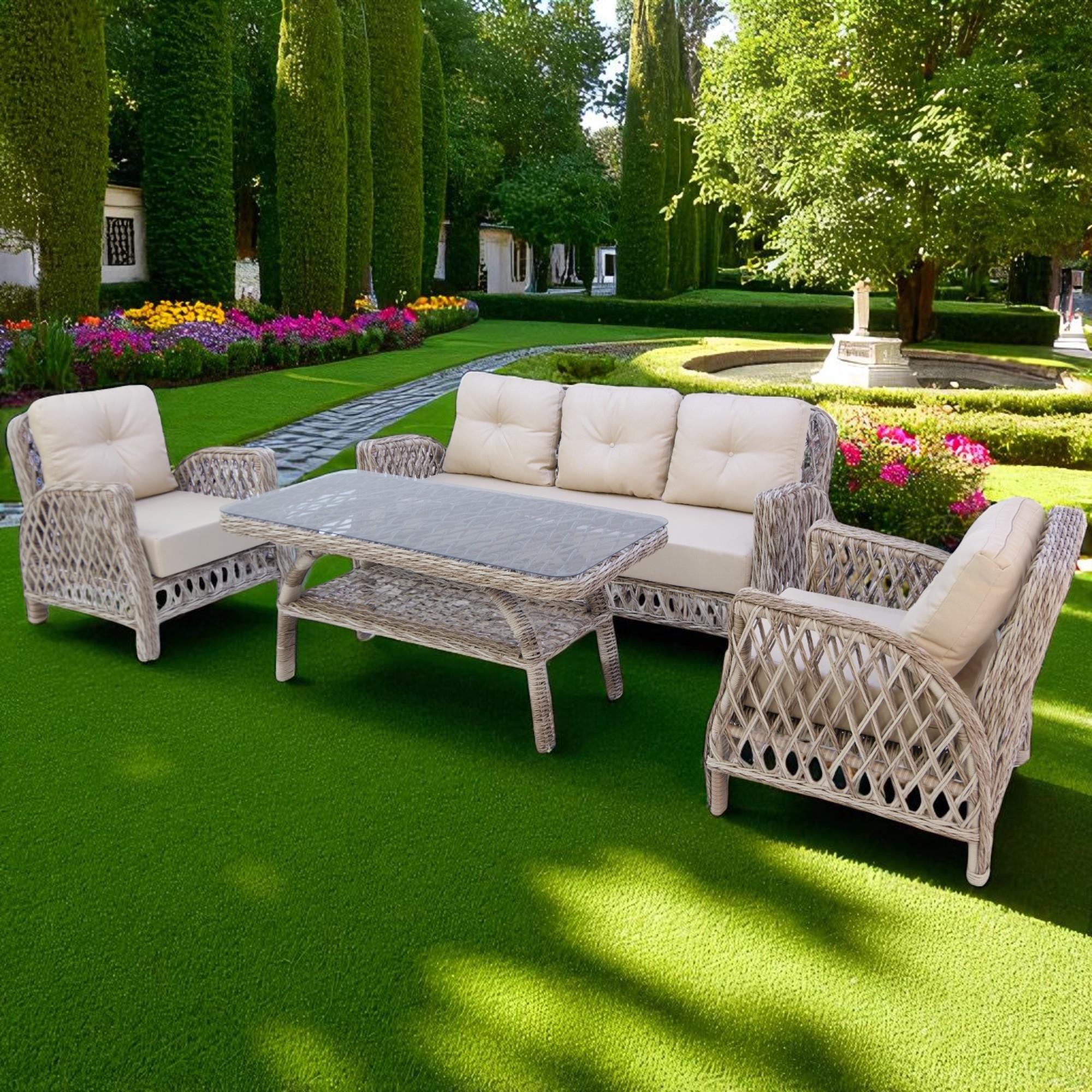 Mira Rattan Bahçe Oturma Grubu | 3+1+1 Sehpalı Bahçe Takımı