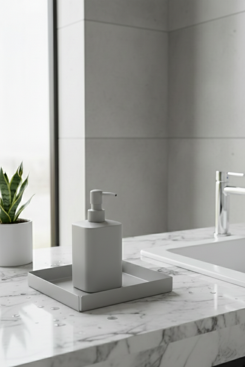 Modern Açık Gri Metal Banyo Düzenleyici Tabla - Paslanmaya Dayanıklı Mat Yüzey