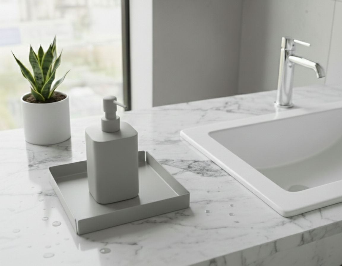 Modern Açık Gri Metal Banyo Düzenleyici Tabla - Paslanmaya Dayanıklı Mat Yüzey