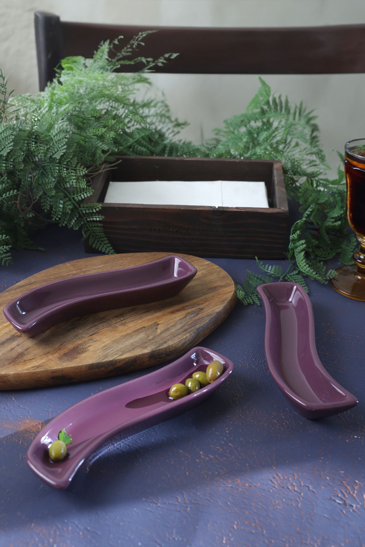 Mor İvory Zeytinlik 3 Adet 18 Cm