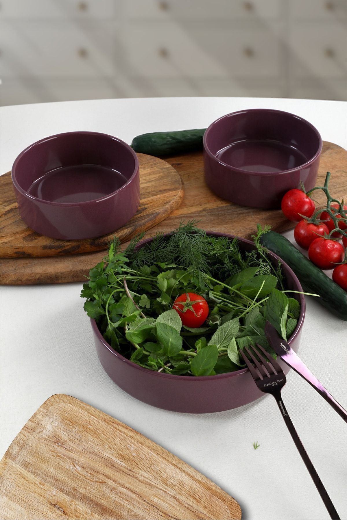 Mor Stackable Salata/Çerez Seti 3 Parça