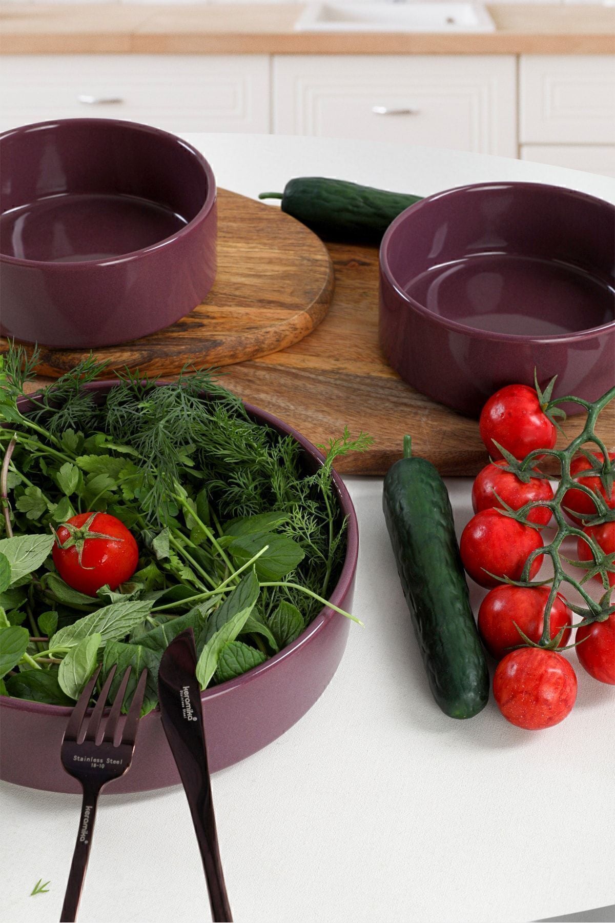 Mor Stackable Salata/Çerez Seti 3 Parça