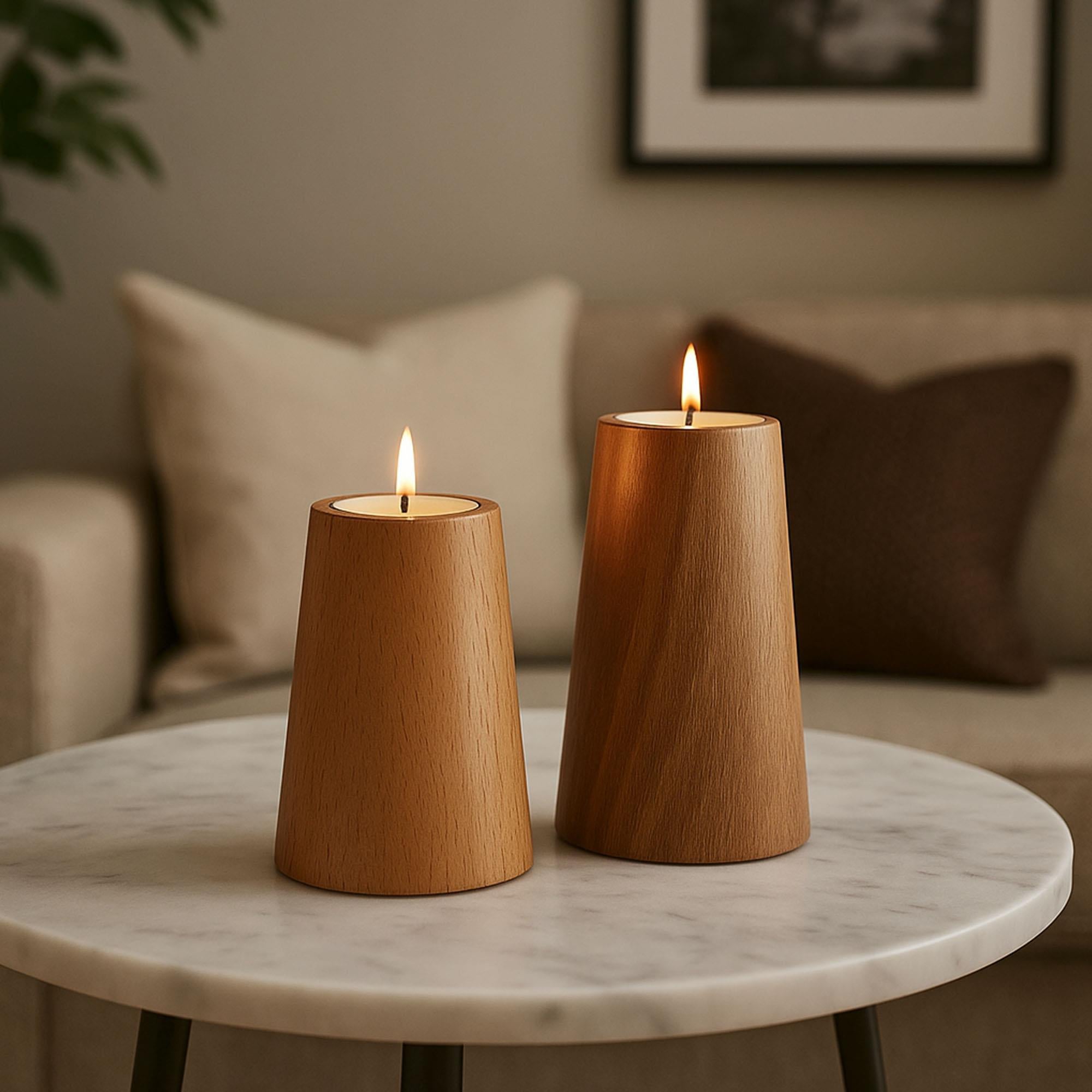 Natura 2’li Ahşap Mumluk Seti | Tealight Şamdan Takımı