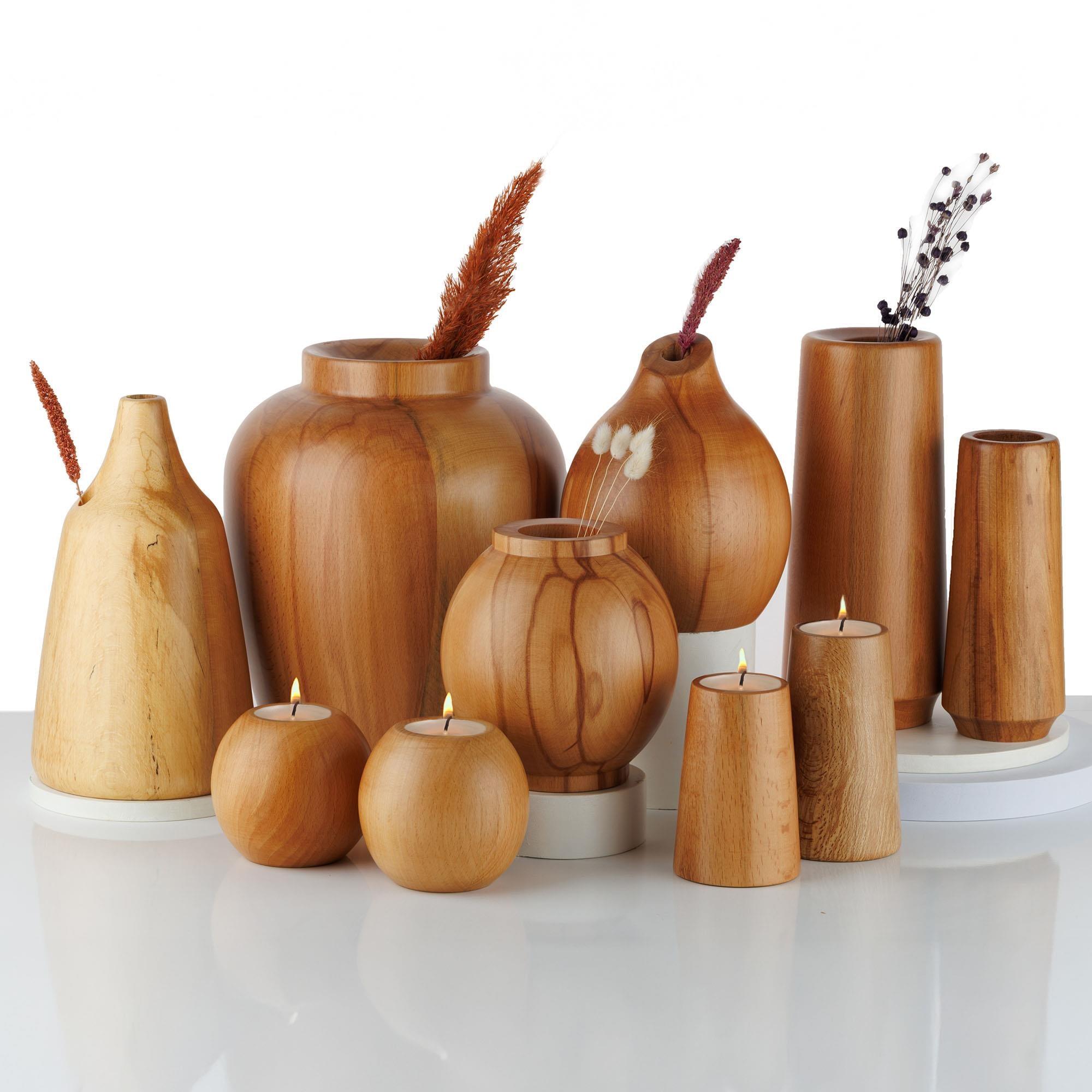 Natura 2’li Ahşap Mumluk Seti | Tealight Şamdan Takımı