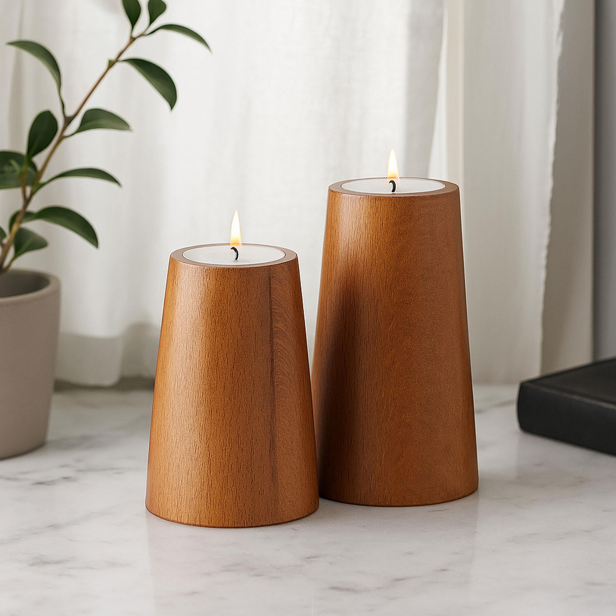 Natura 2’li Ahşap Mumluk Seti | Tealight Şamdan Takımı