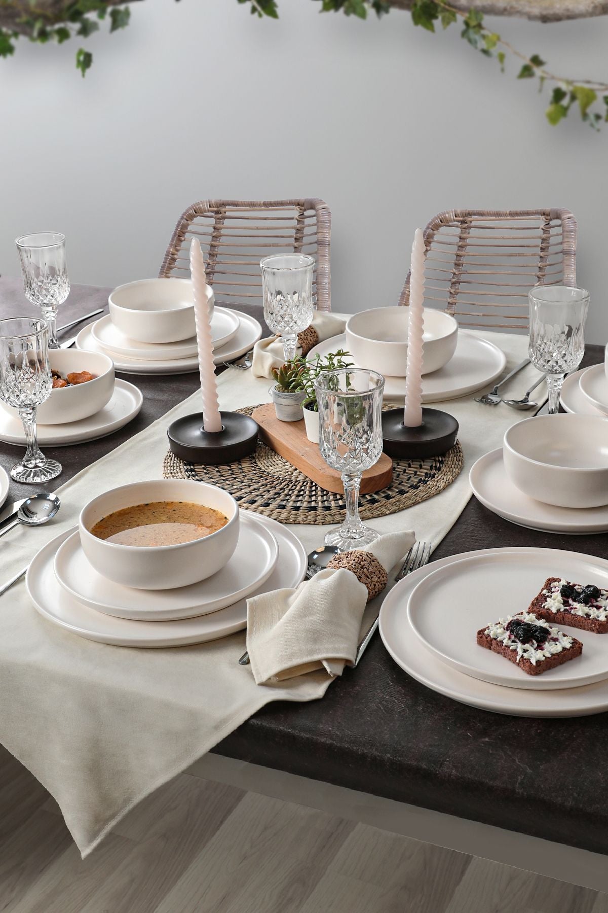 Nordic Mat Beyaz Yemek Takımı 18 Parça 6 Kişilik 022