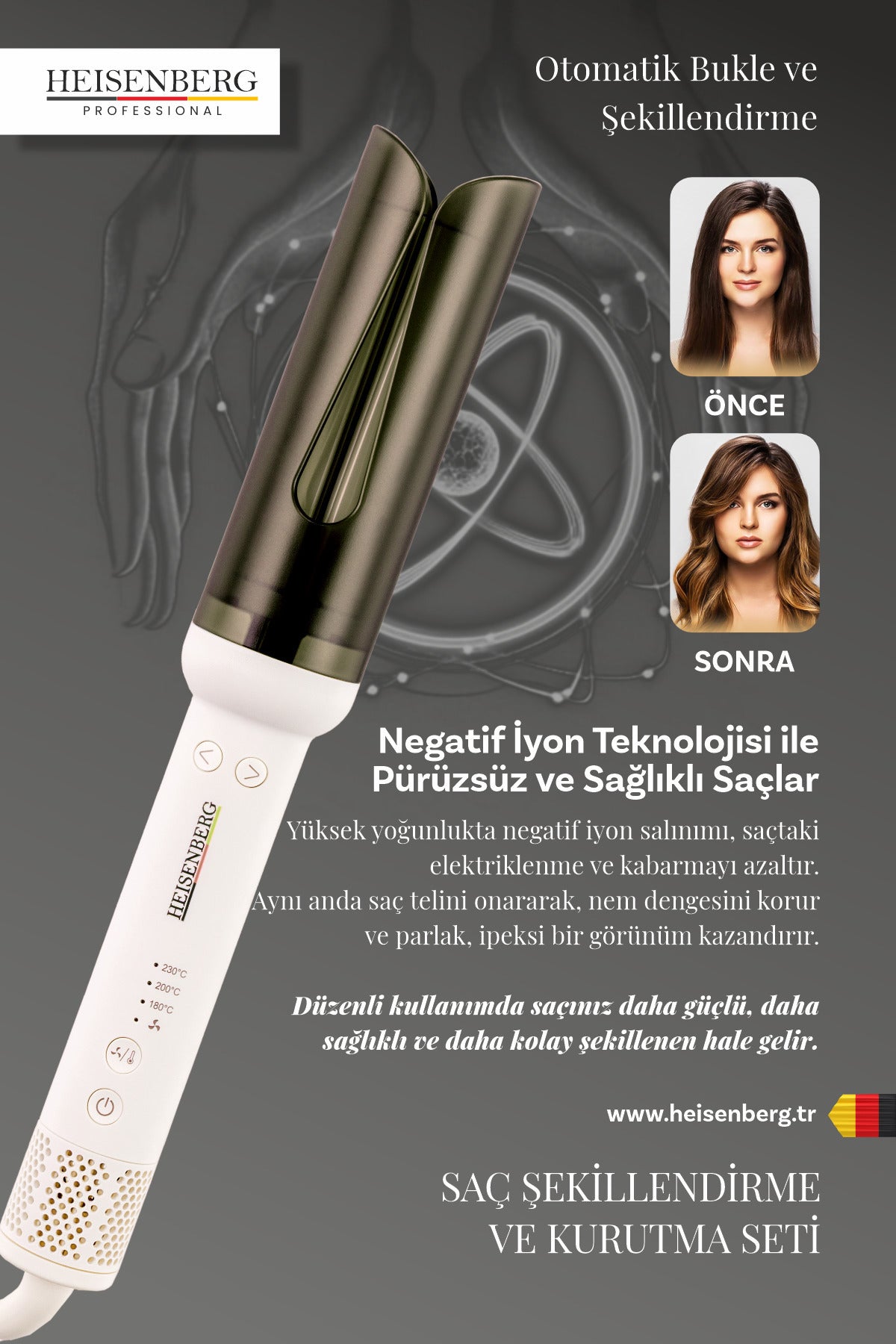 HEISENBERG Bukle Maşası | Negatif İyon Teknolojili Saç Şekillendirici