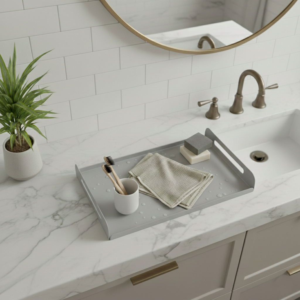 Premium Açık Gri Lavabo Üstü Organizer | Rehome