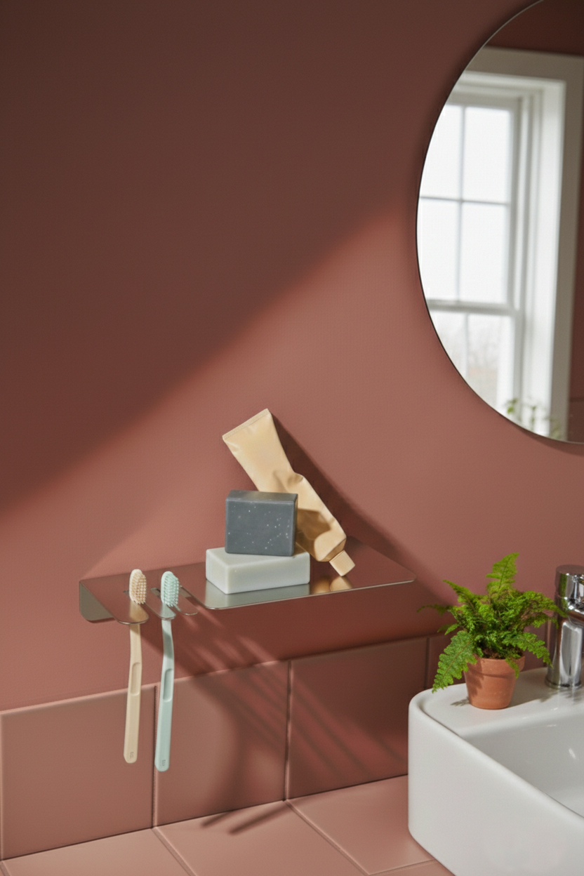 Premium Çelik Banyo Rafı & Diş Fırçası Tutucu | Rehome