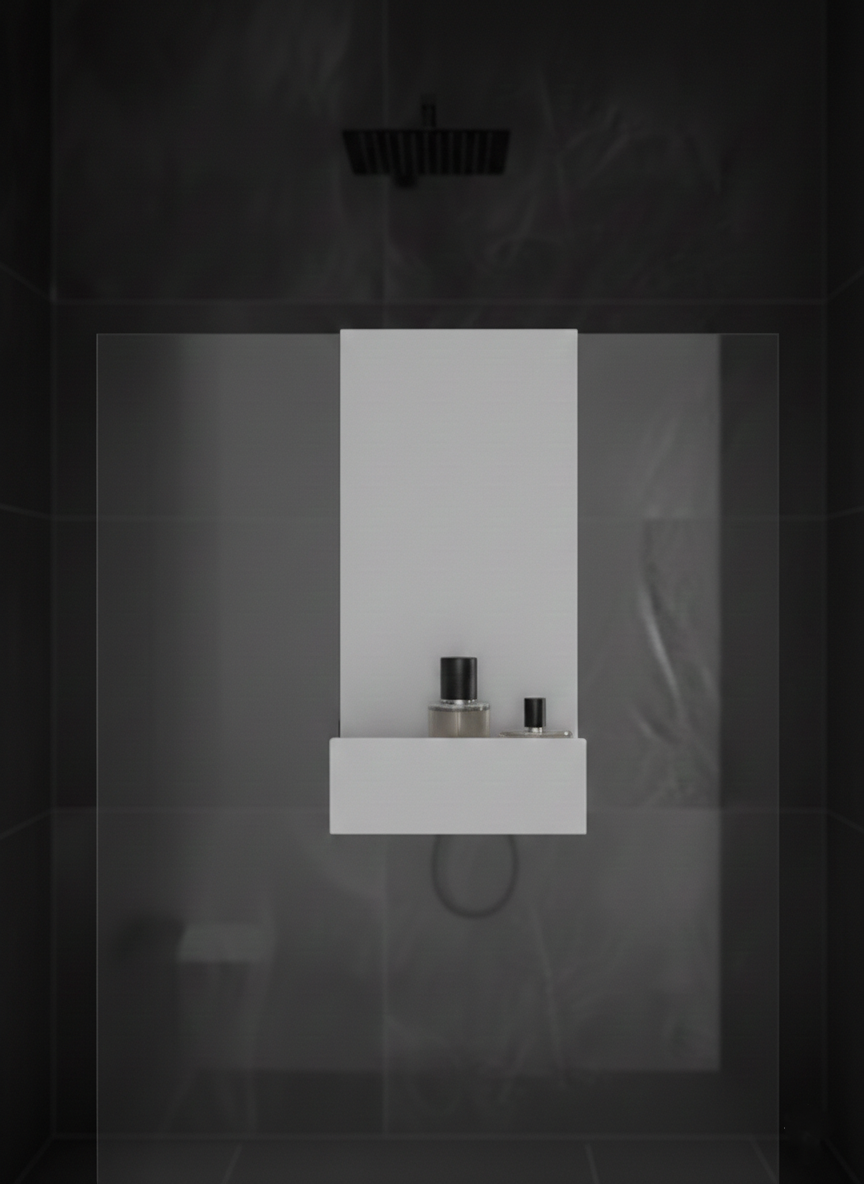 Premium Seri Açık Gri Galvaniz Askılı Duş Rafı - Cam Üstü Banyo Organizeri