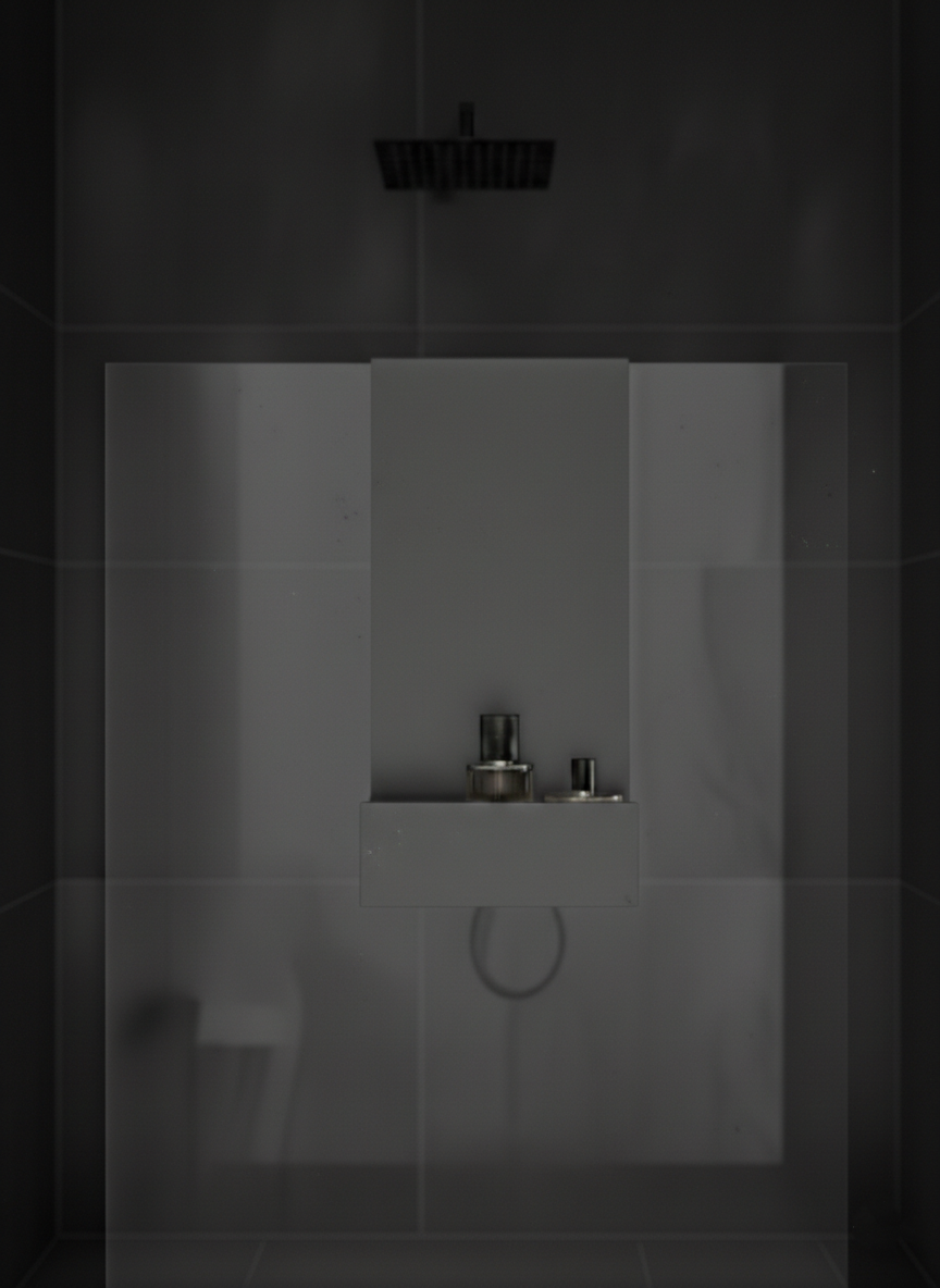 Premium Seri Koyu Gri Galvaniz Askılı Duş Rafı - Cam Üstü Banyo Organizeri