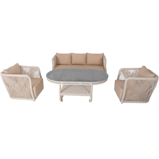 Psine | Üçlü Rattan Bahçe Oturma Grubu | 3+1+1+Sehpalı Bahçe Takımı