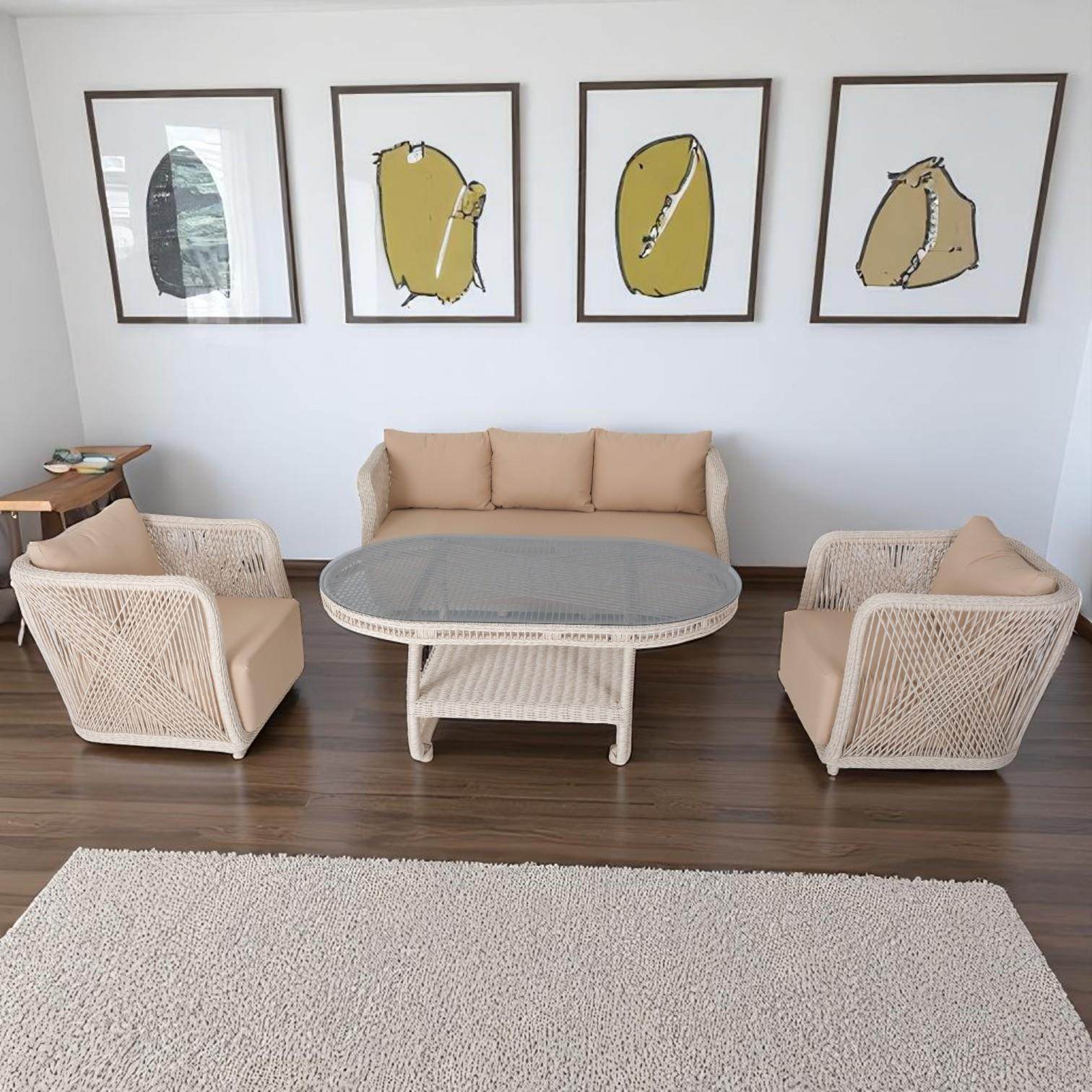 Psine | Üçlü Rattan Bahçe Oturma Grubu | 3+1+1+Sehpalı Bahçe Takımı