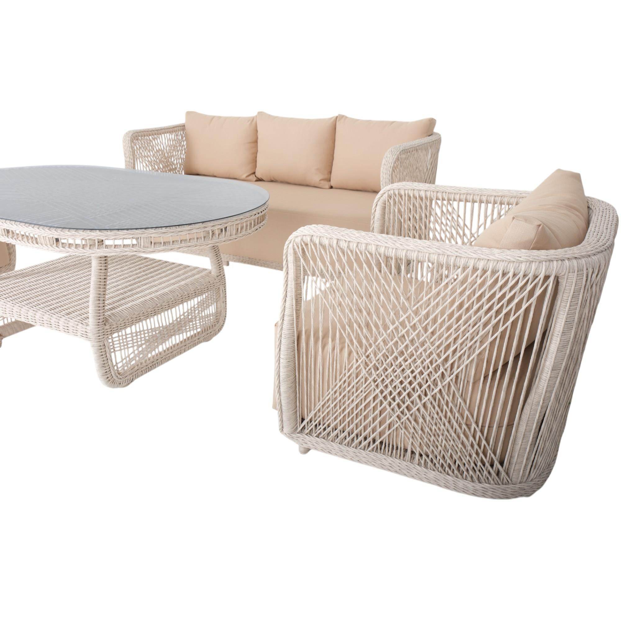 Psine | Üçlü Rattan Bahçe Oturma Grubu | 3+1+1+Sehpalı Bahçe Takımı