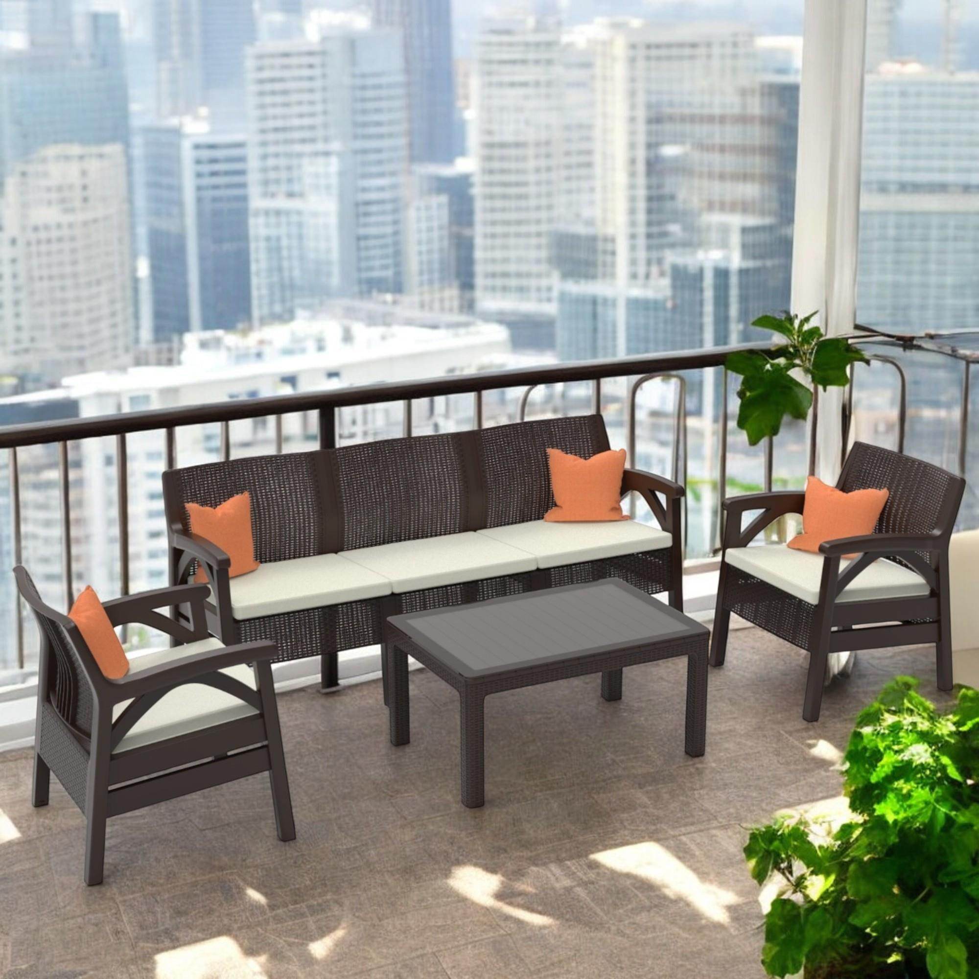 Raddan 3+1+1+Sehpa Bahçe Oturma Grubu | Plastik Balkon Takımı