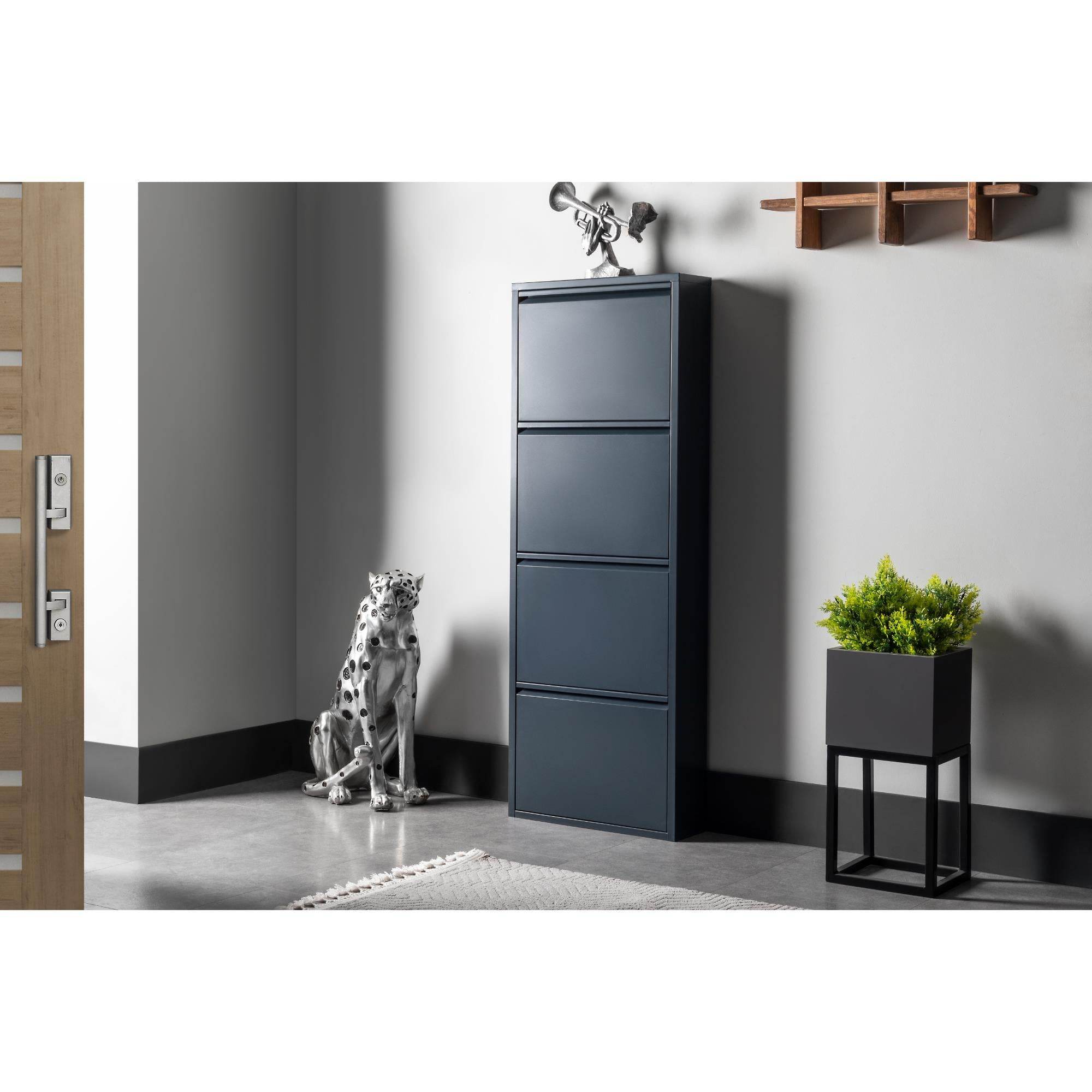 4 Raflı Metal Ayakkabılık | Antrasit | Kapı Önü Ayakkabılık | Rehome