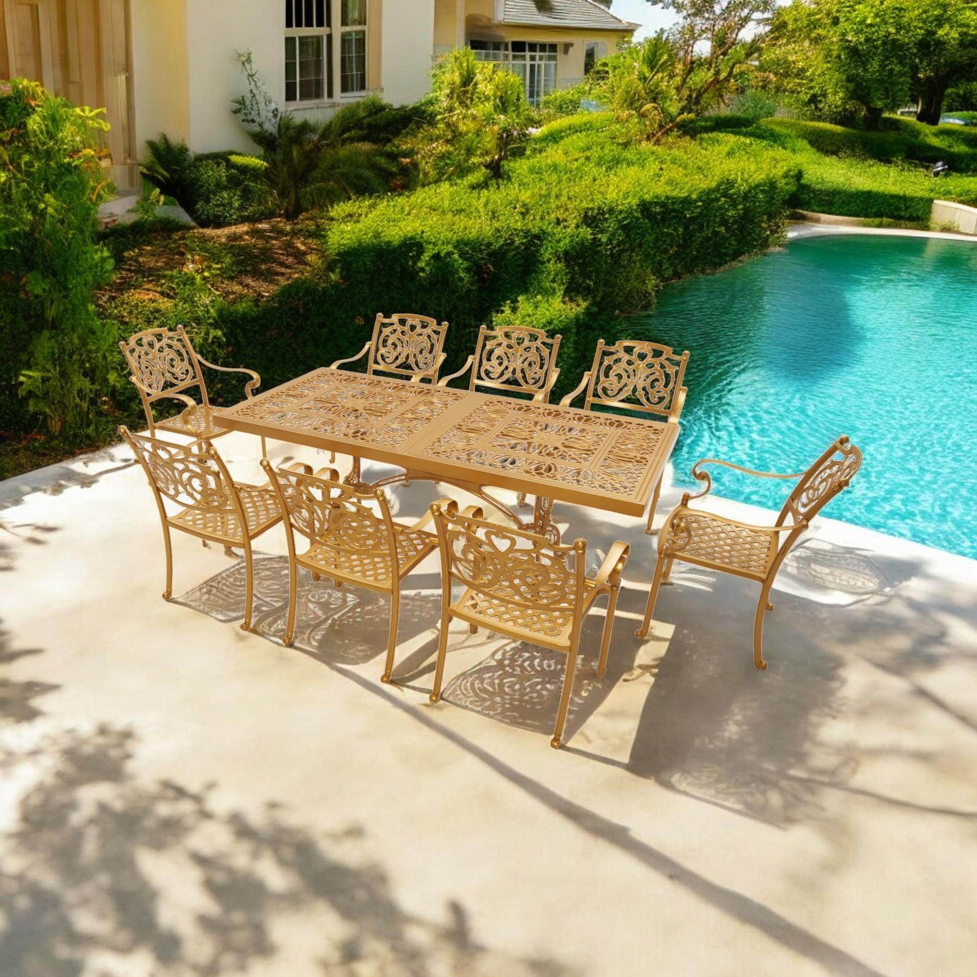 Aden Dikdörtgen 8 Kişilik Masa Takımı |Döküm Alüminyum | Rehome