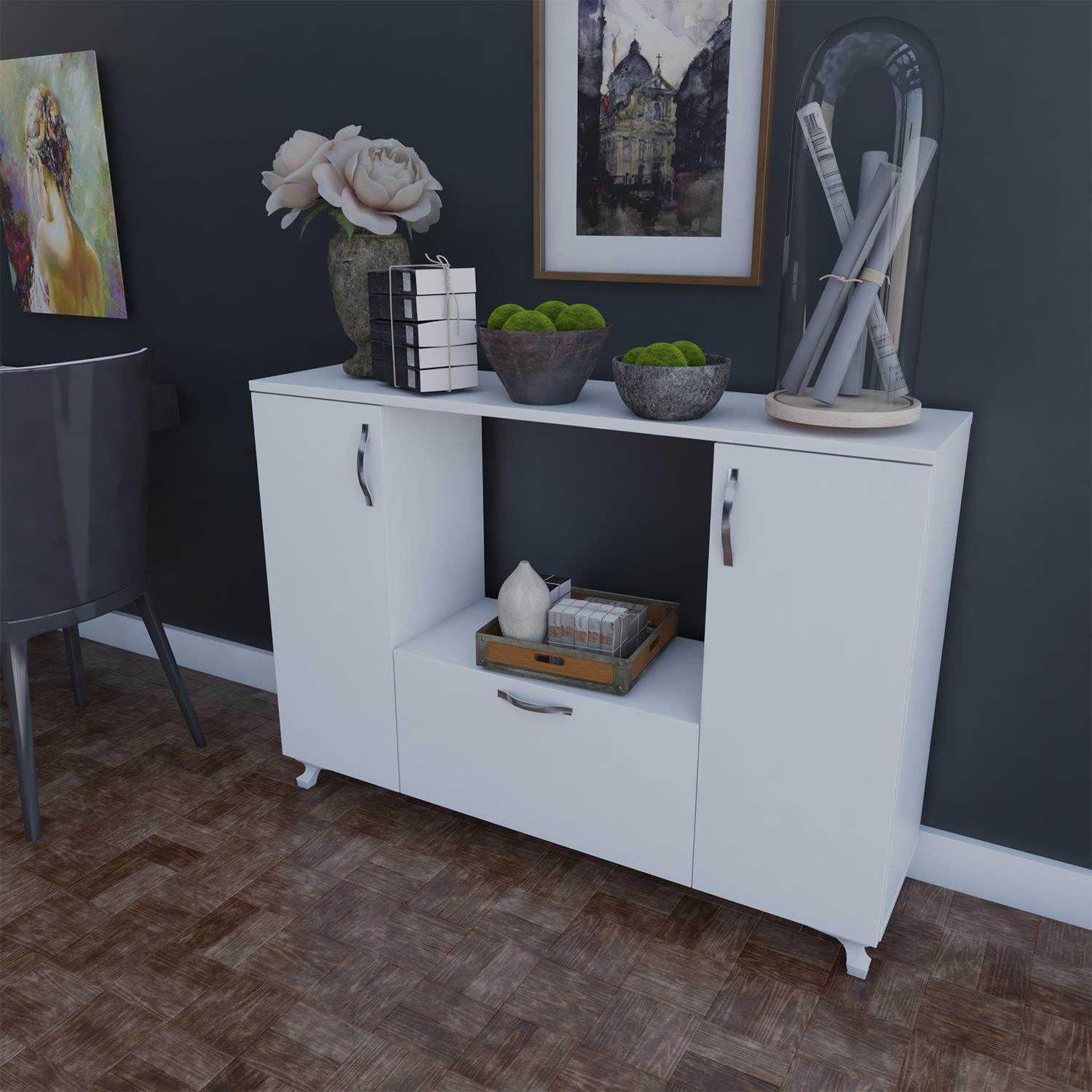 ReHome Bala Üç Kapaklı Bölmeli Çok Amaçlı Dolap