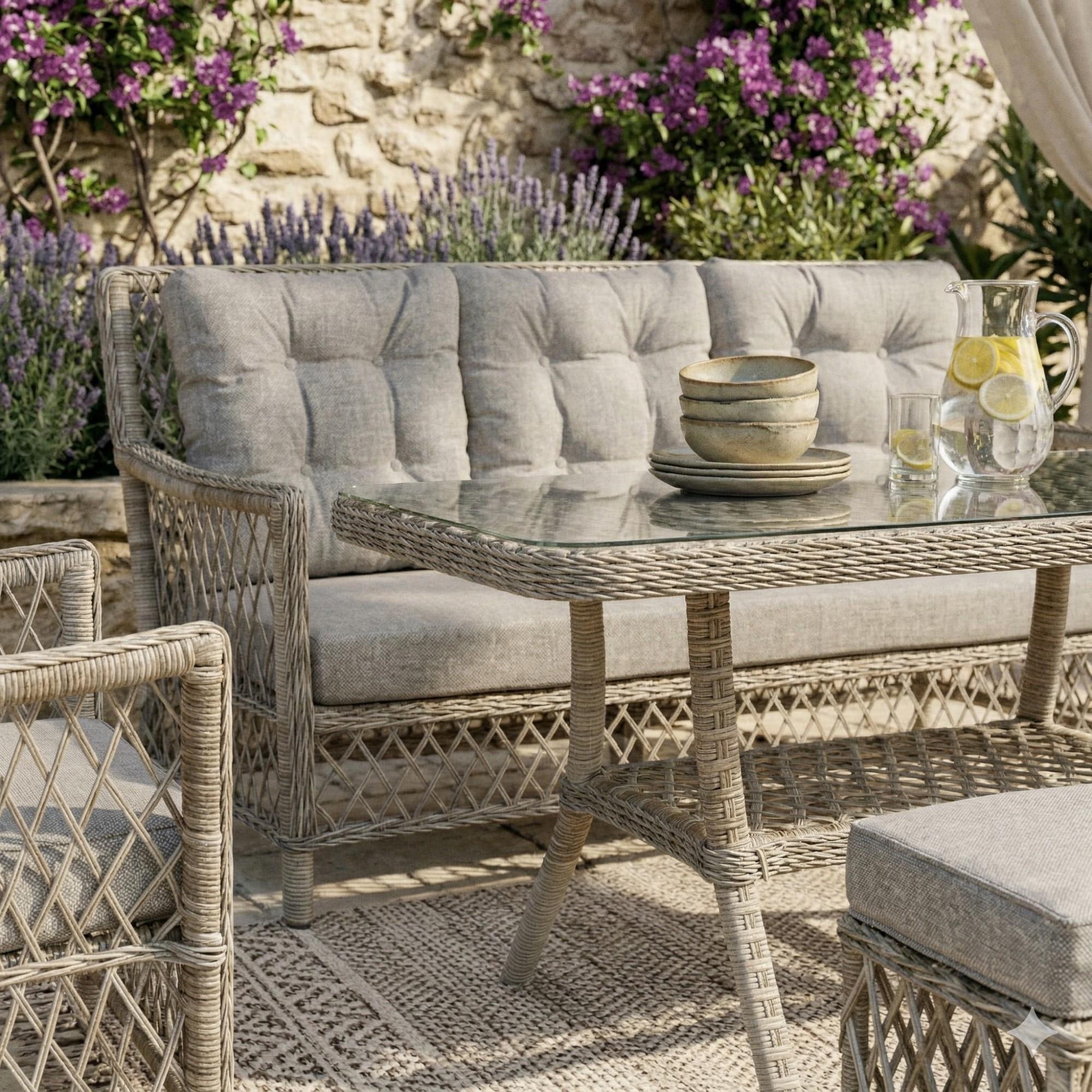 Rehome Avento 3'lü Rattan Takım 2 Puflu
