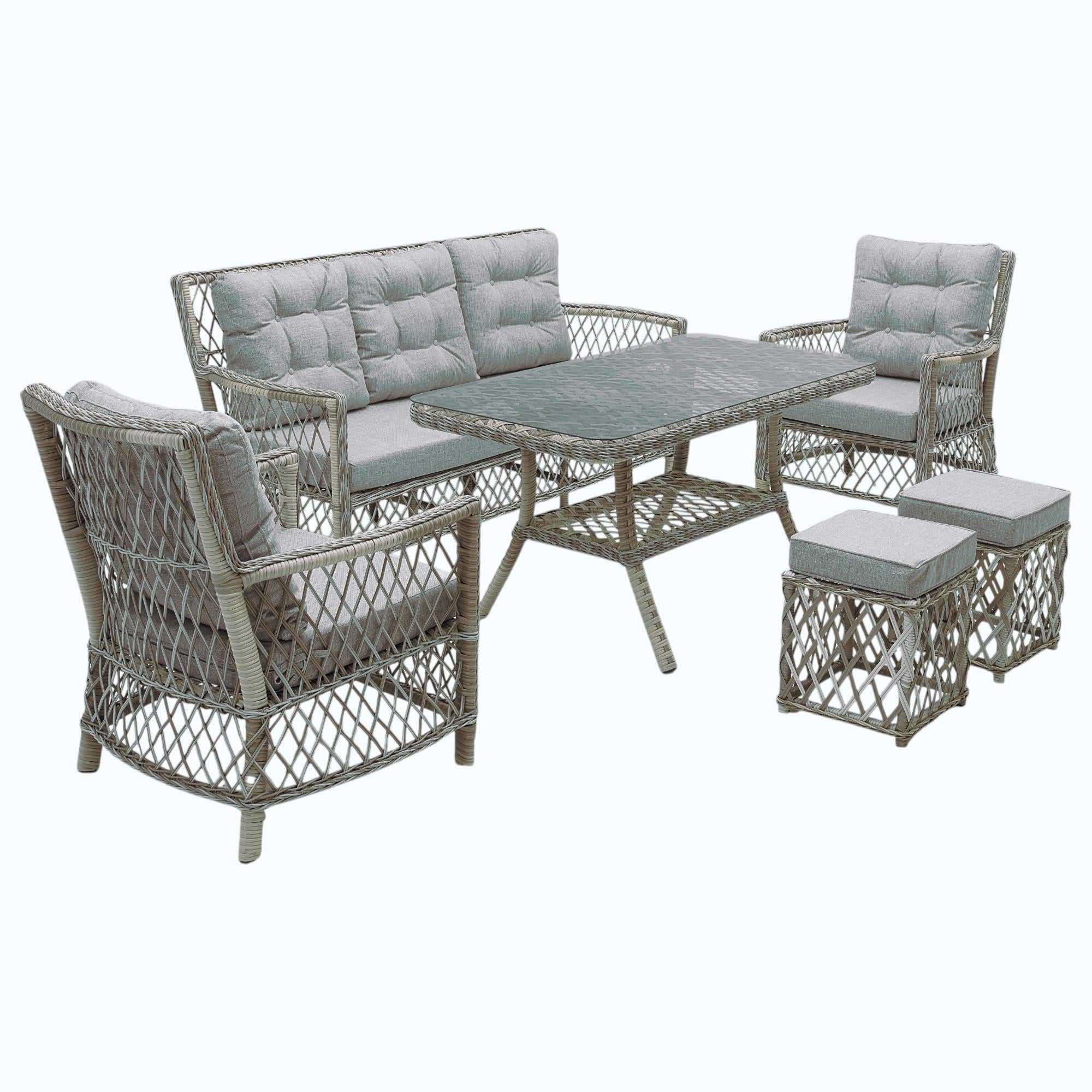 Rehome Avento 3'lü Rattan Takım 2 Puflu