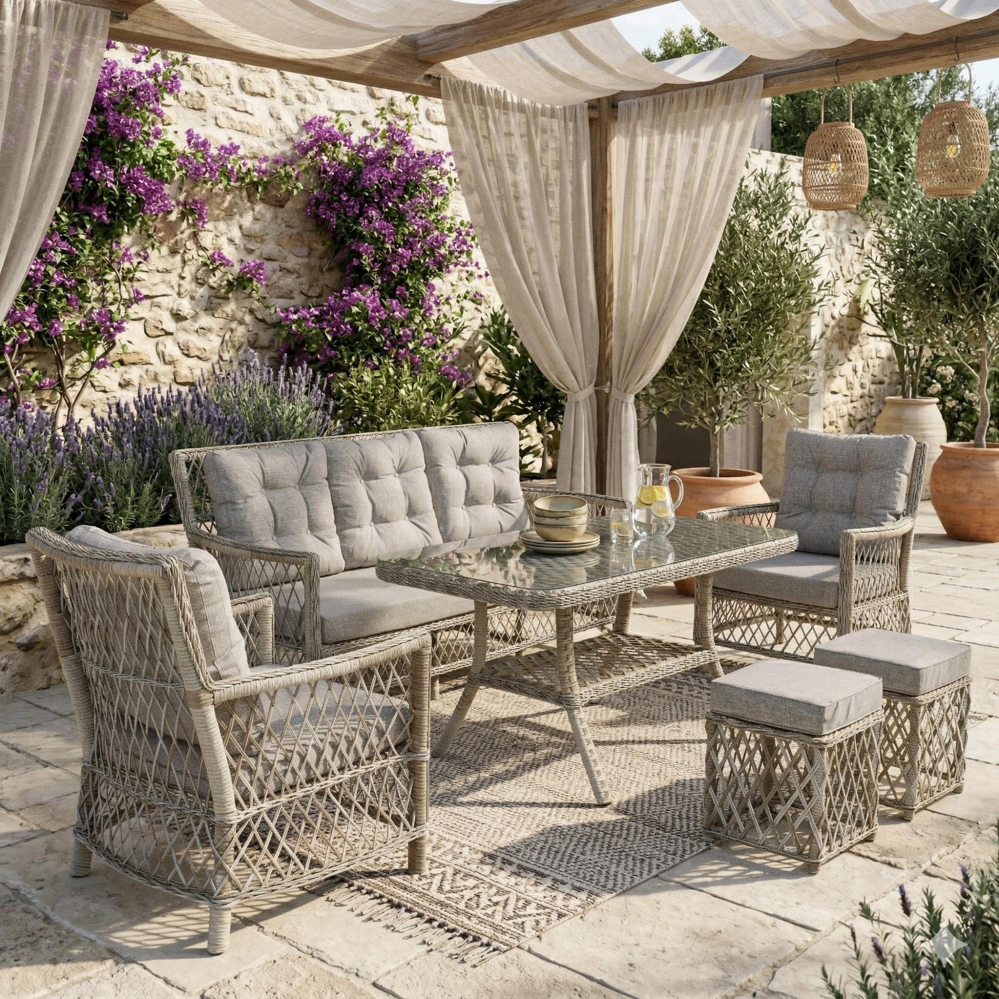 Rehome Avento 3'lü Rattan Takım 2 Puflu