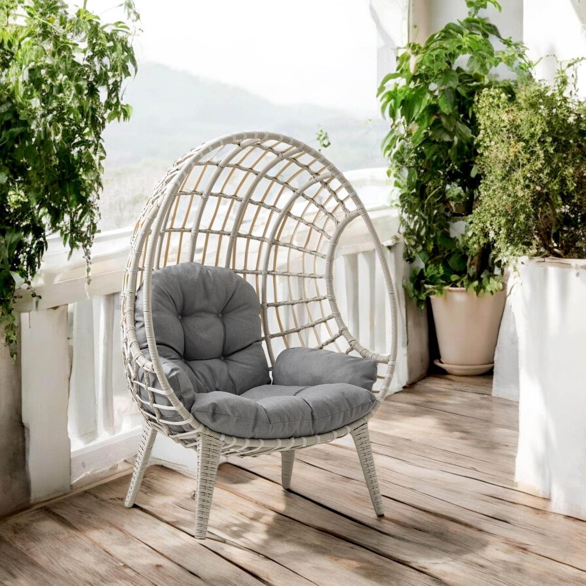 Rehome Egg Chair Tekli Rattan Bahçe Koluğu | Minderli Oval Lounge