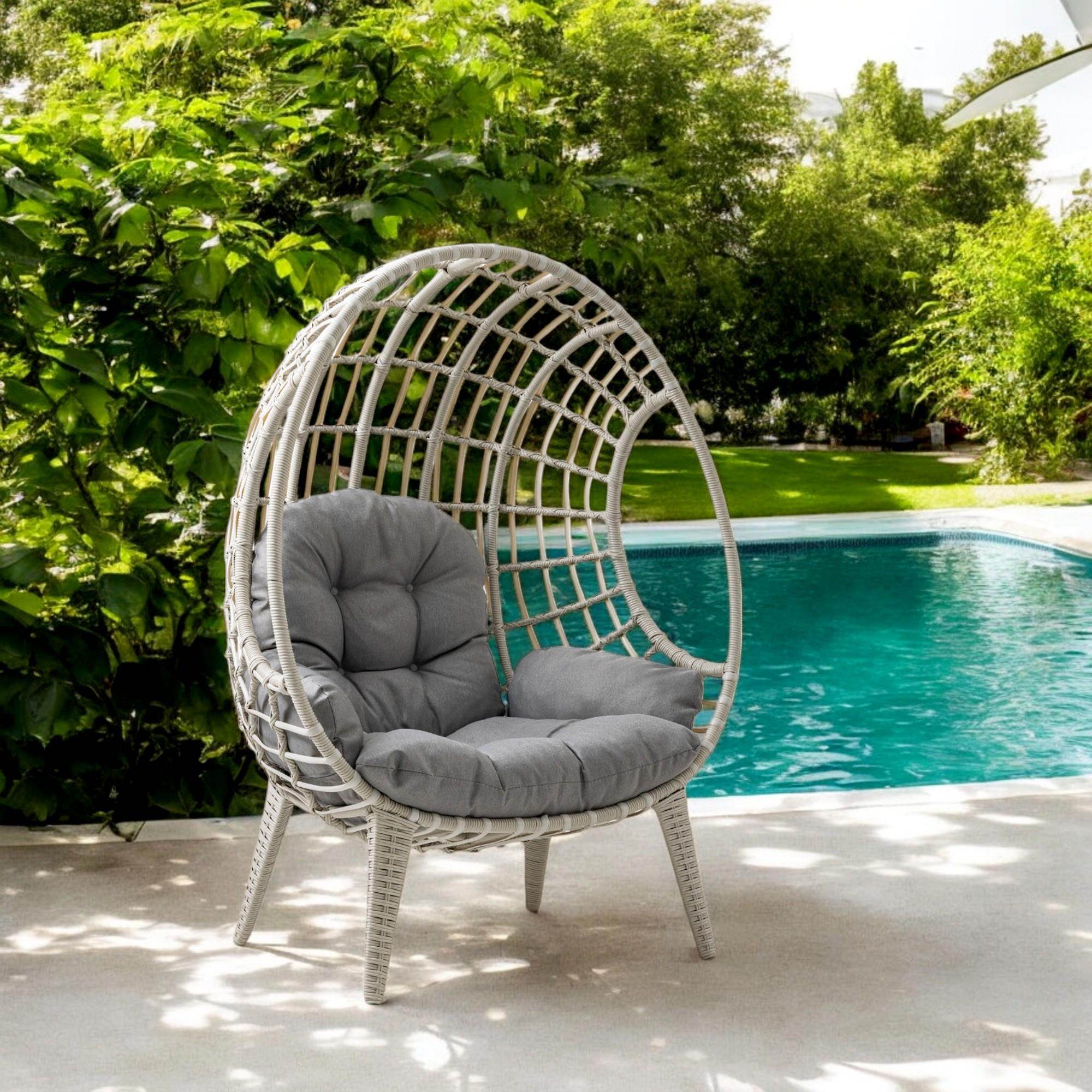 Rehome Egg Chair Tekli Rattan Bahçe Koluğu | Minderli Oval Lounge