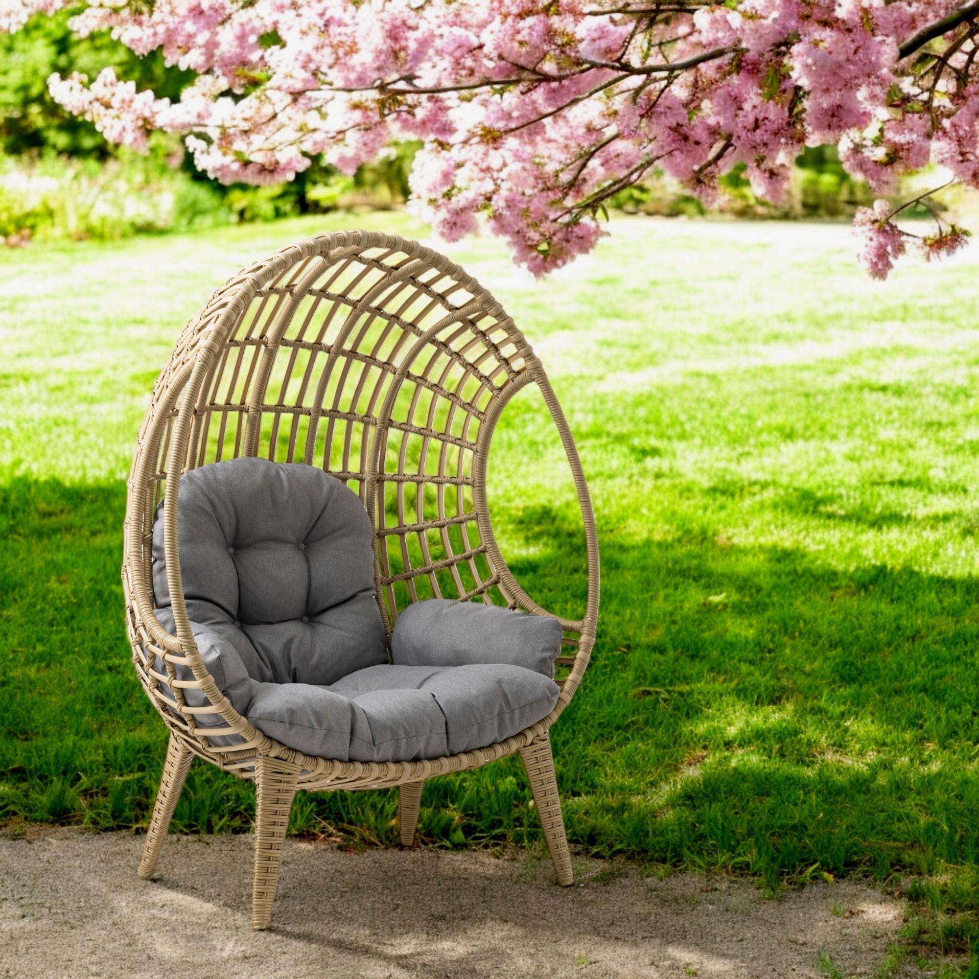 Rehome Egg Chair Tekli Rattan Bahçe Koluğu | Minderli Oval Lounge