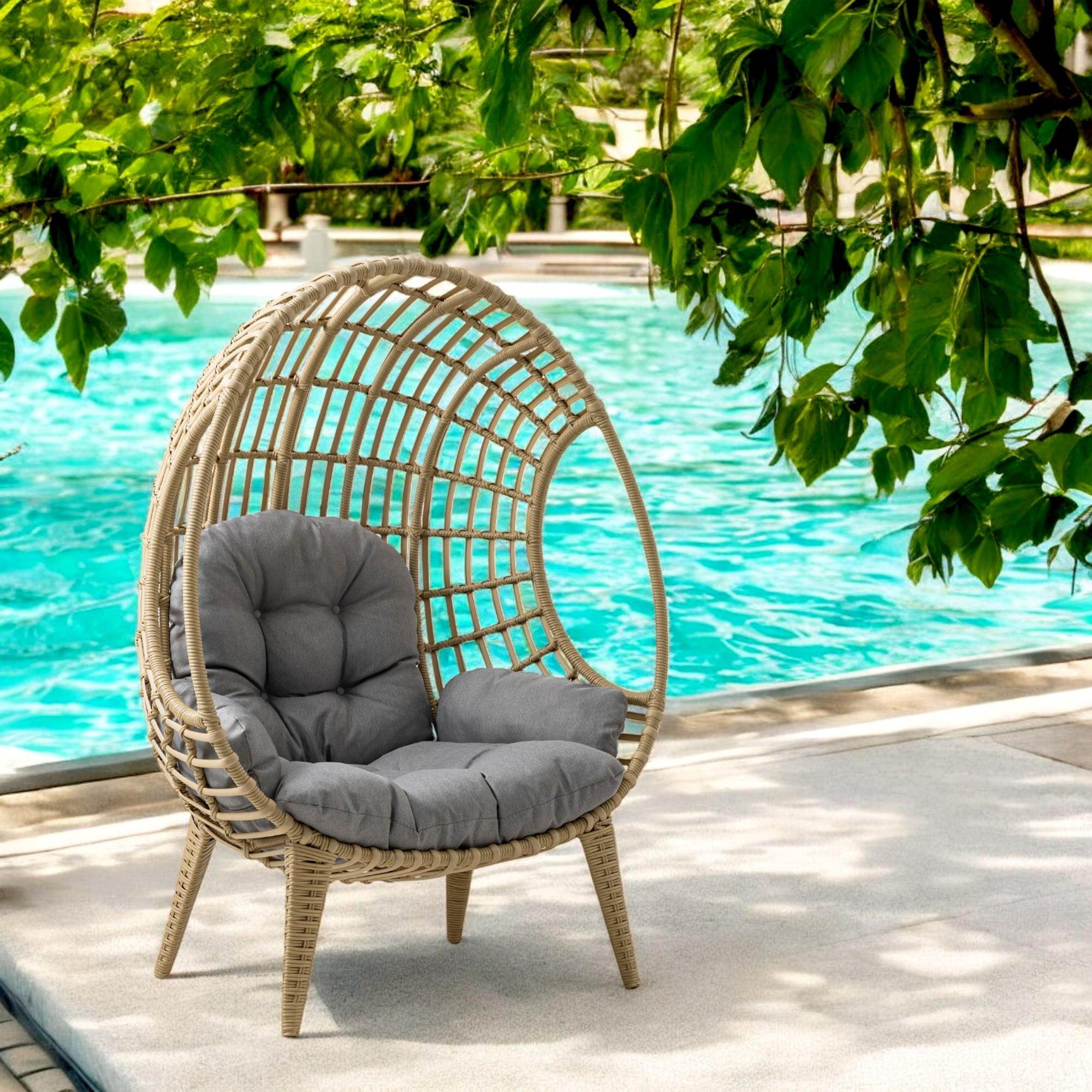Rehome Egg Chair Tekli Rattan Bahçe Koluğu | Minderli Oval Lounge