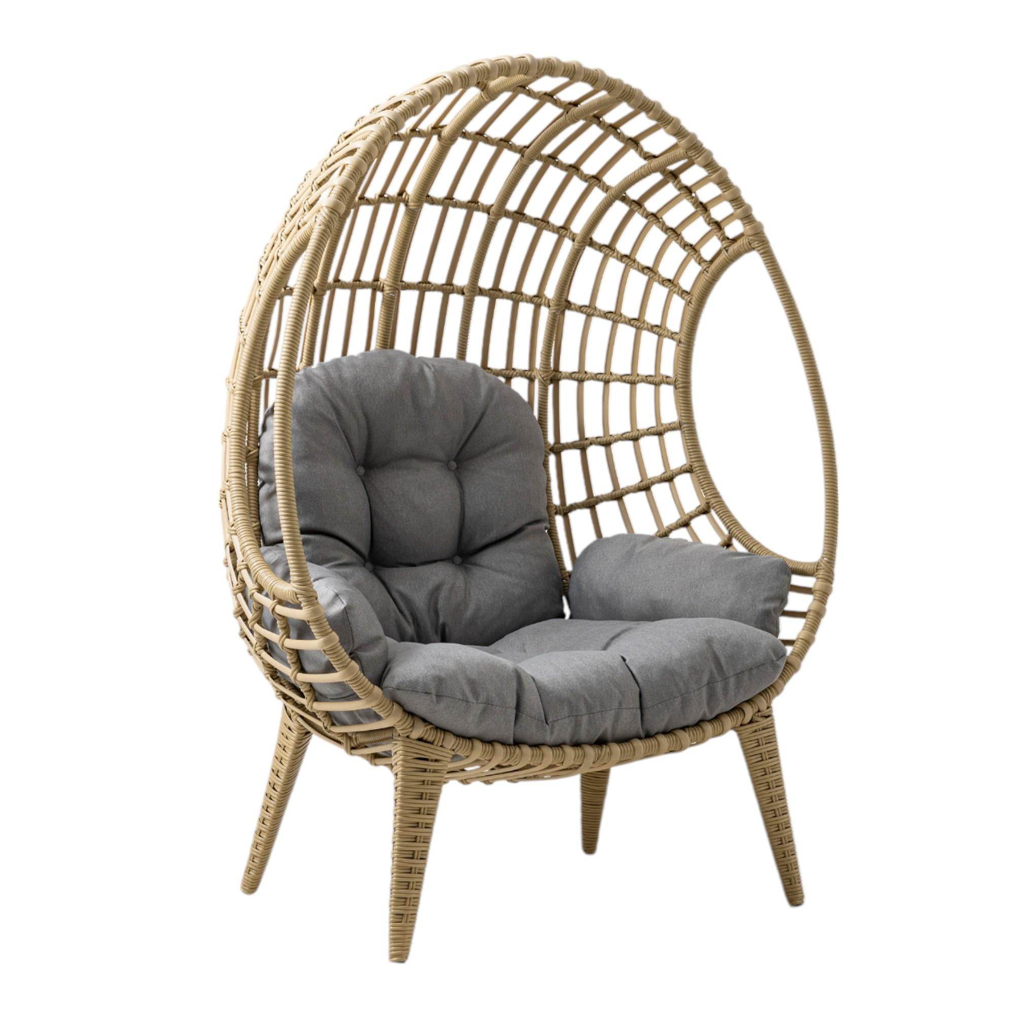 Rehome Egg Chair Tekli Rattan Bahçe Koluğu | Minderli Oval Lounge