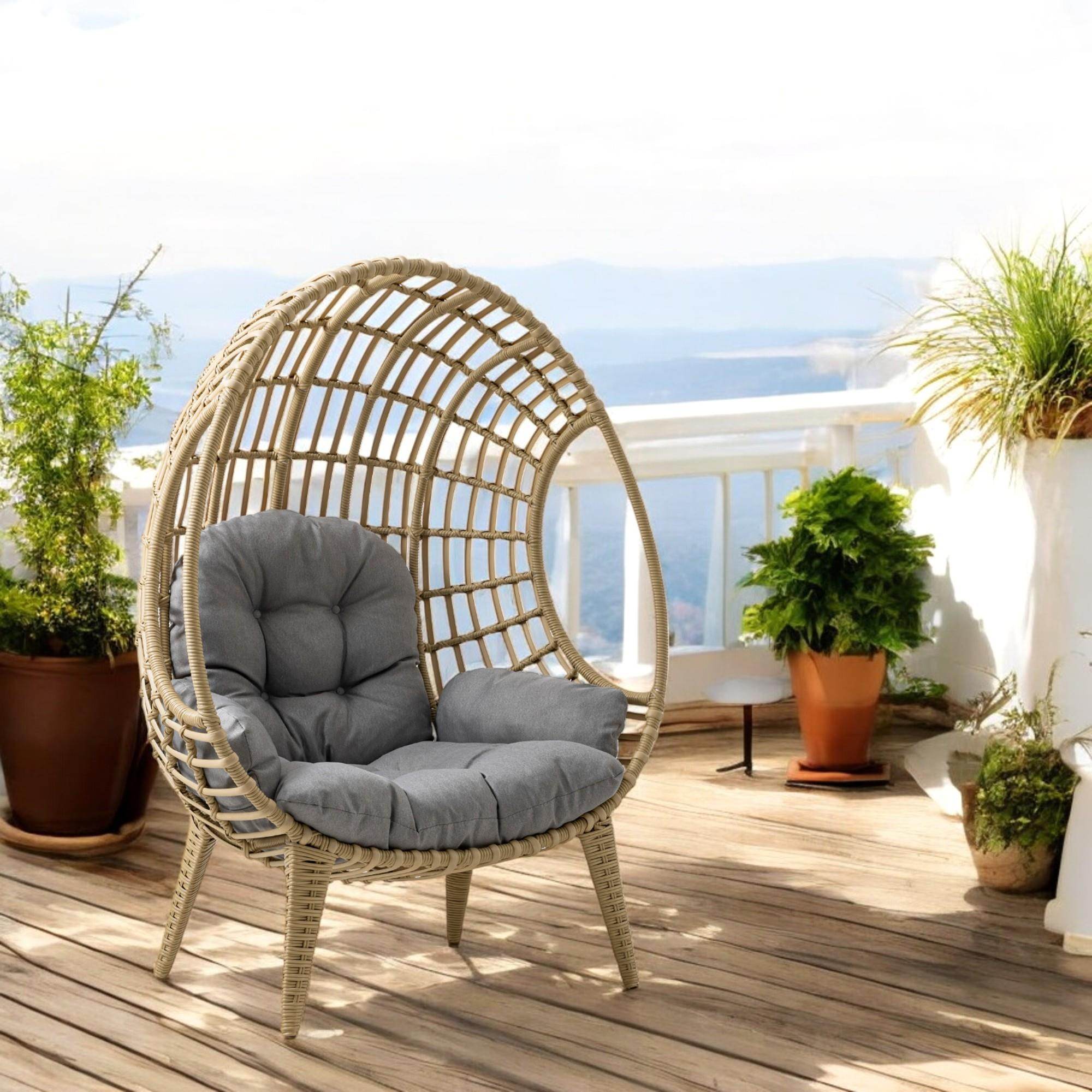 Rehome Egg Chair Tekli Rattan Bahçe Koluğu | Minderli Oval Lounge