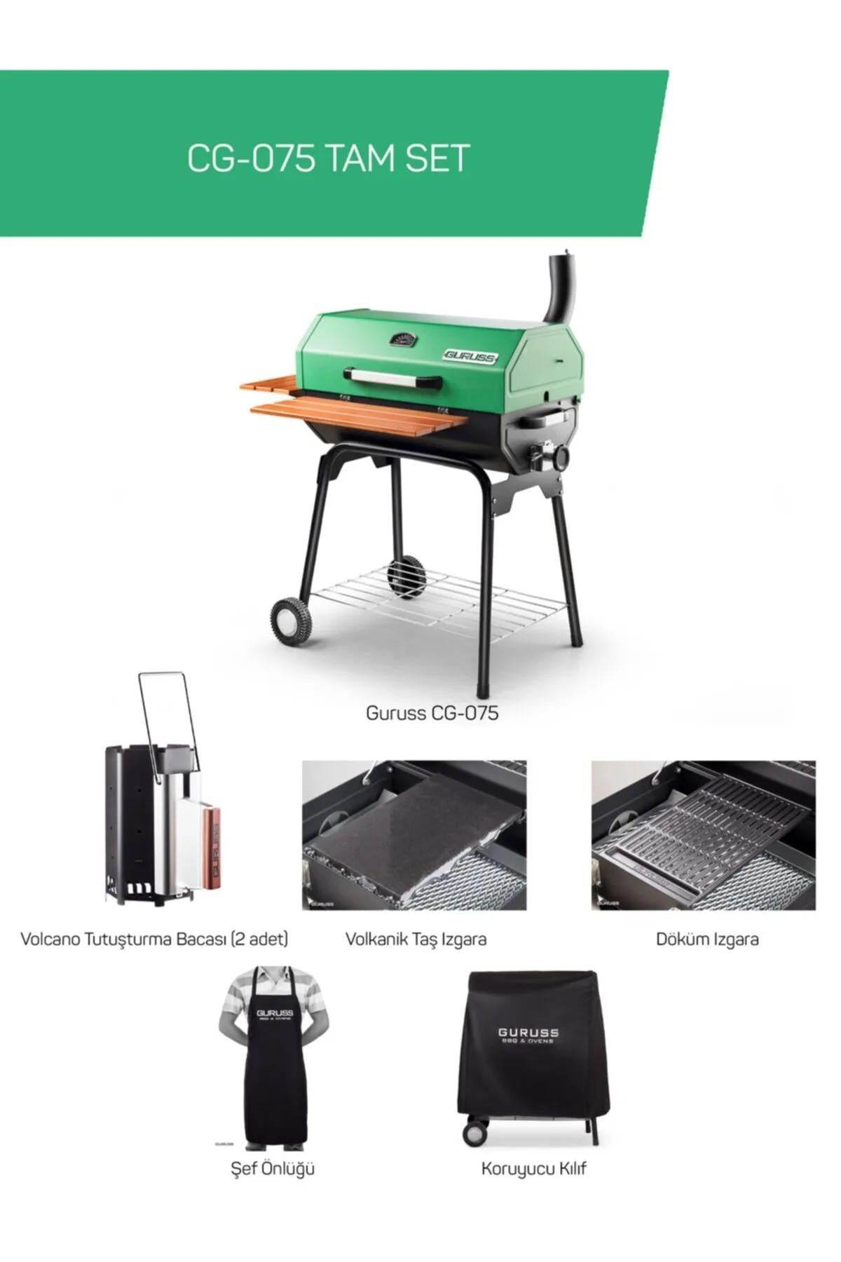 Guruss CG-075 Barbekü Mangal | Kömürlü | 75 Cm | Yeşil | Tam Set