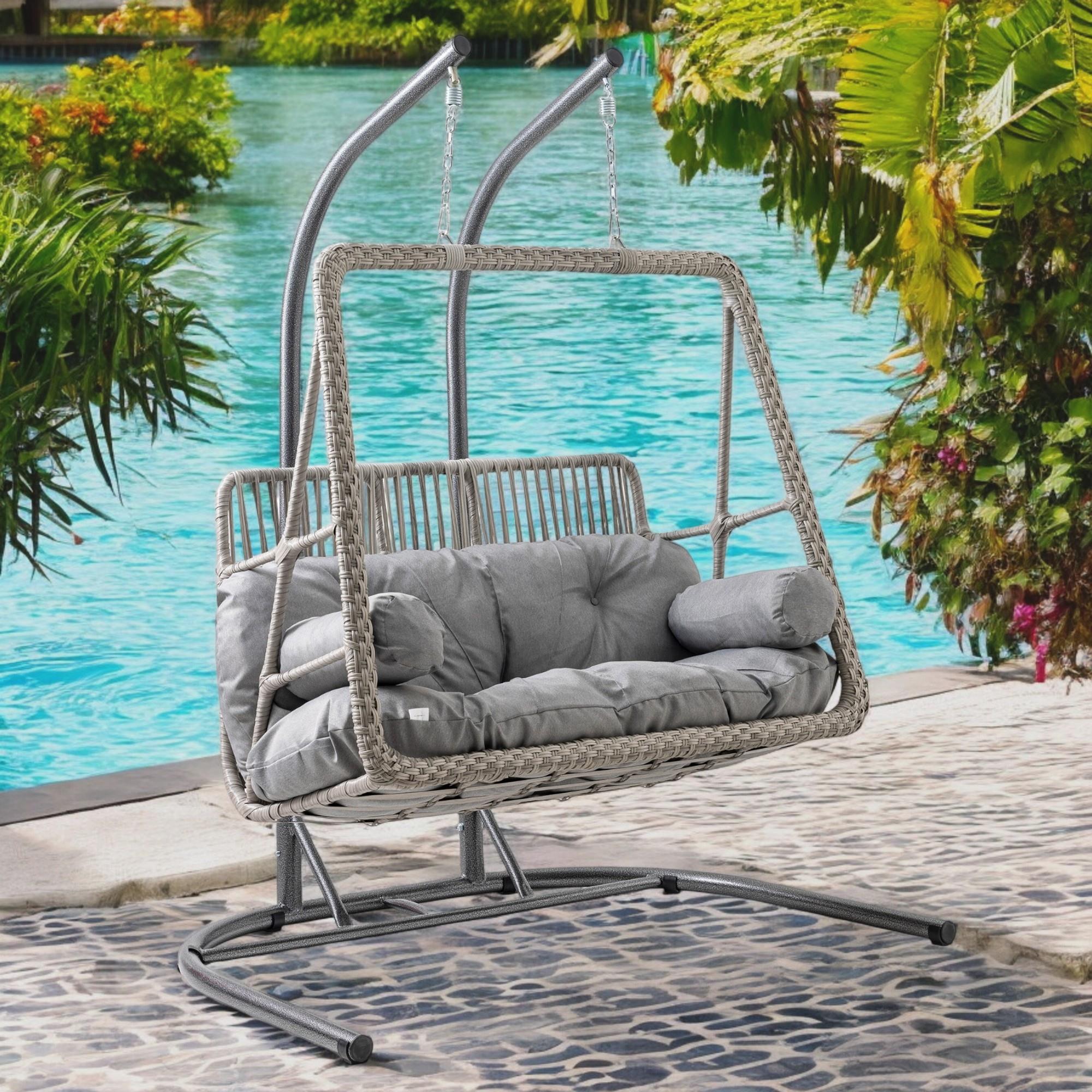 Rehome Hazar Çift Kişilik Rattan Bahçe Salıncağı | Gri