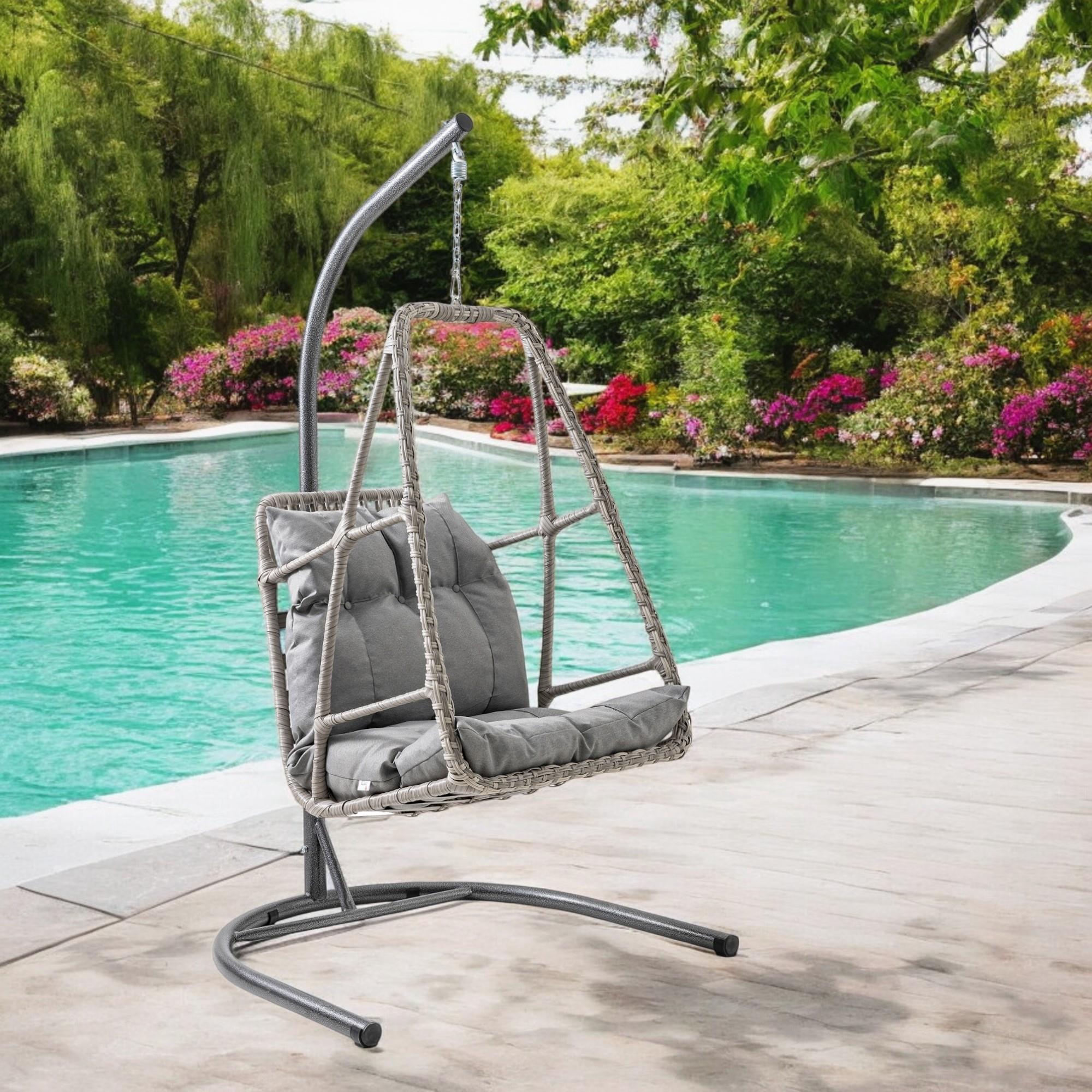 Rehome Hazar Tek Kişilik Rattan Bahçe Salıncağı | Gri