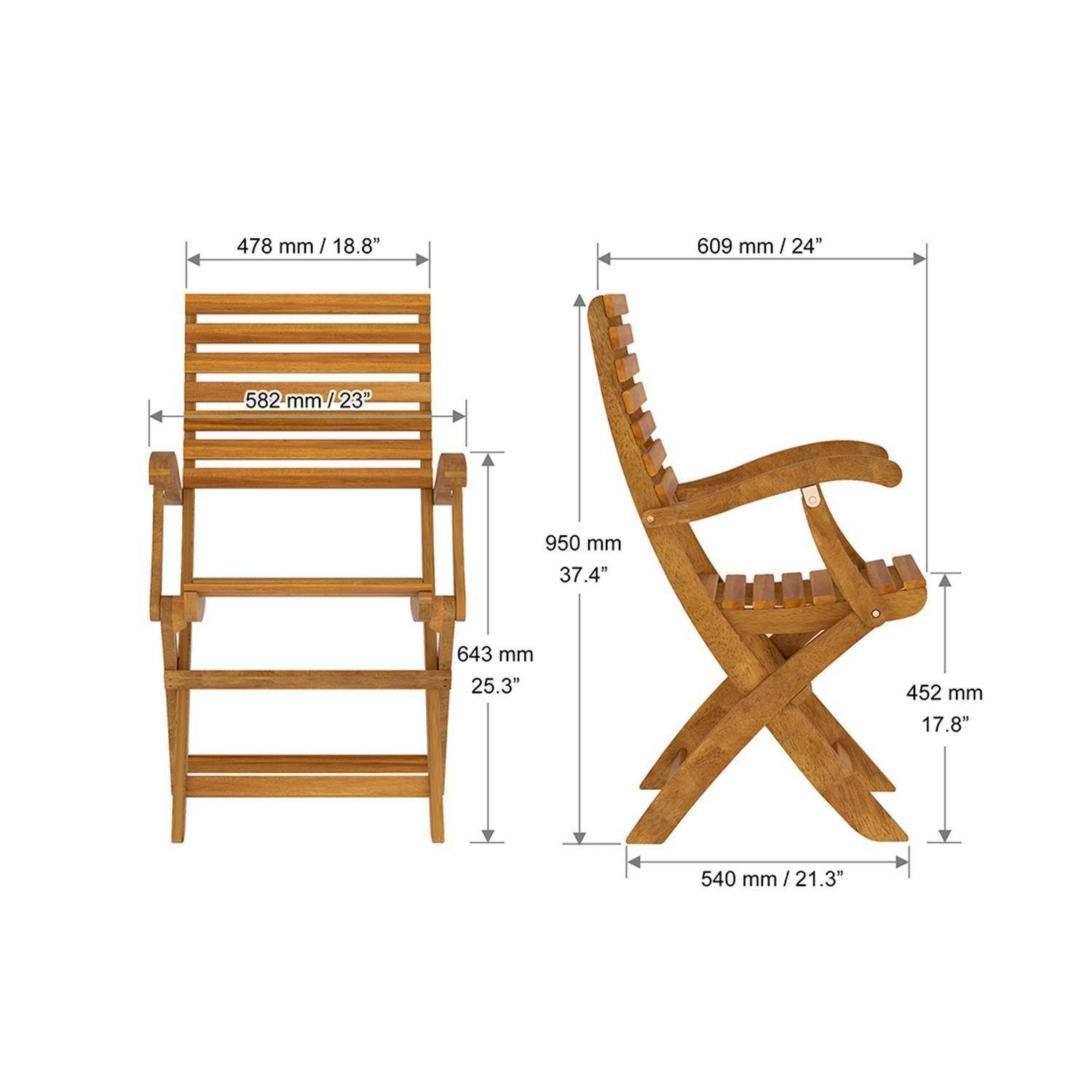ReHome Interbuild Masif Akasya Ağaç, Casino Koltuk Katlanabilir Dış Mekan Sandalyesi, Altın Tik, 2 Adet